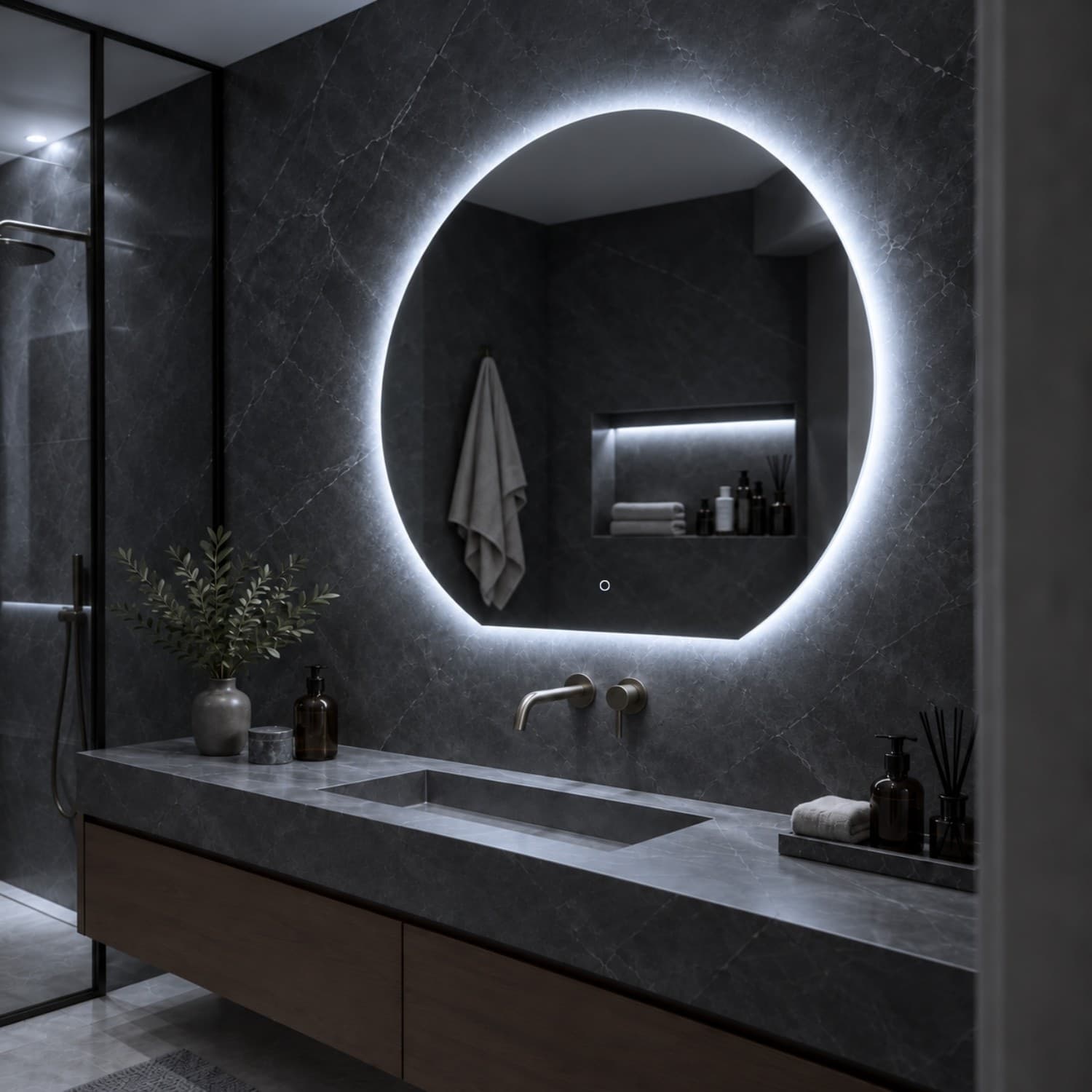 Specchio 5 mm Tondo Retroilluminato a filo Led Interruttore Touch - 2