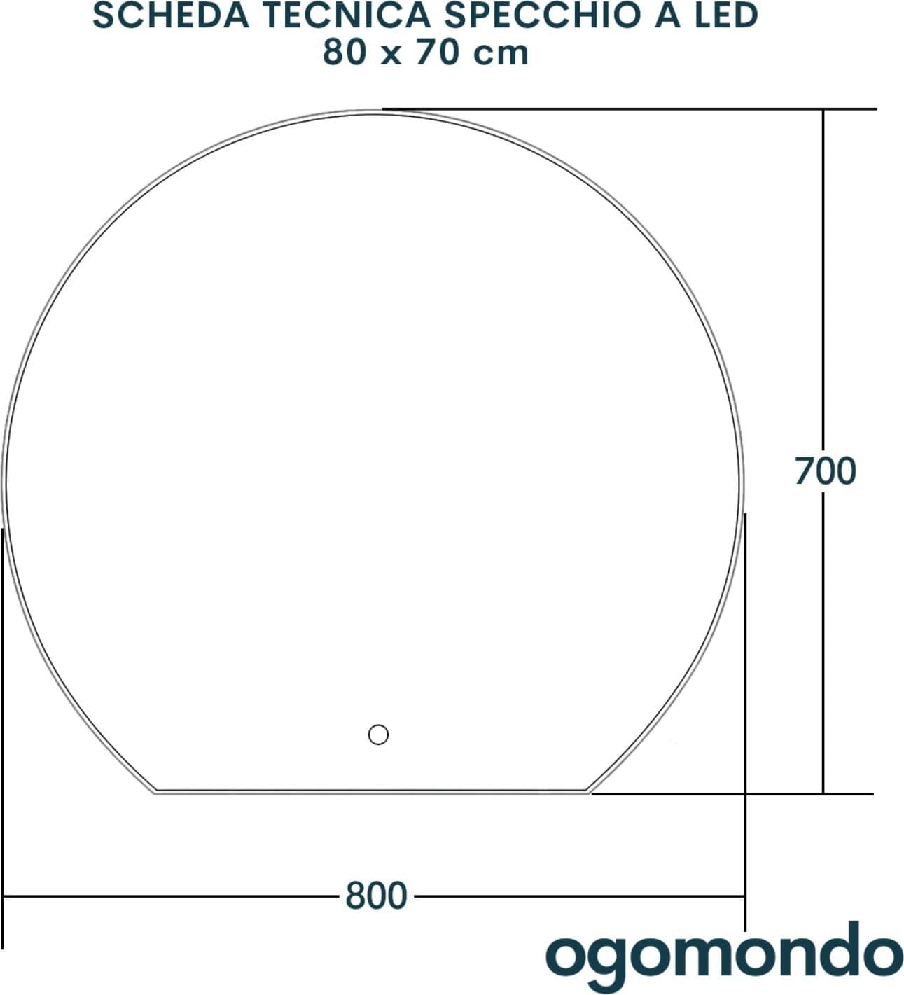 Specchio 5 mm Tondo Retroilluminato a filo Led Interruttore Touch - 12