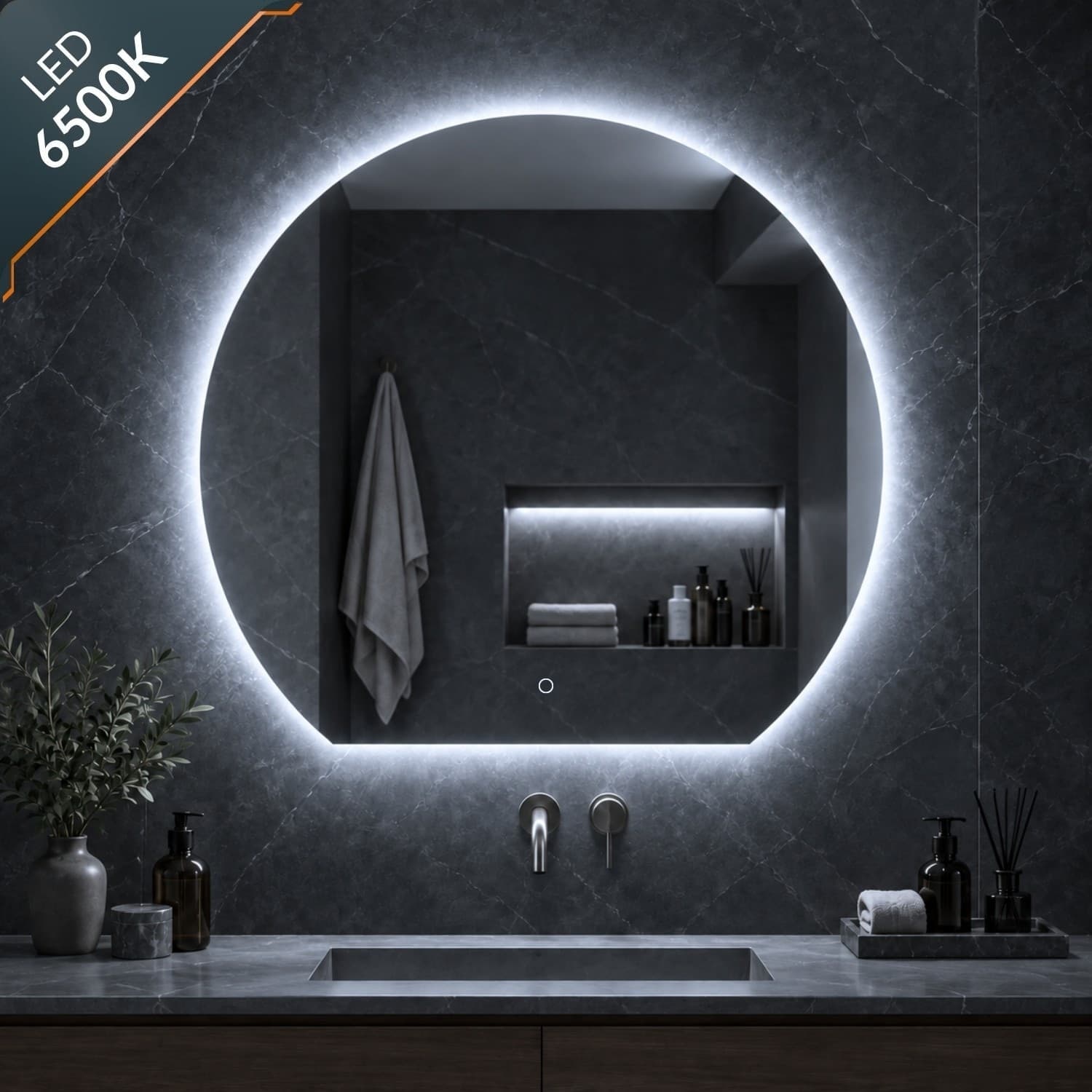 Specchio 5 mm Tondo Retroilluminato a filo Led Interruttore Touch - 3