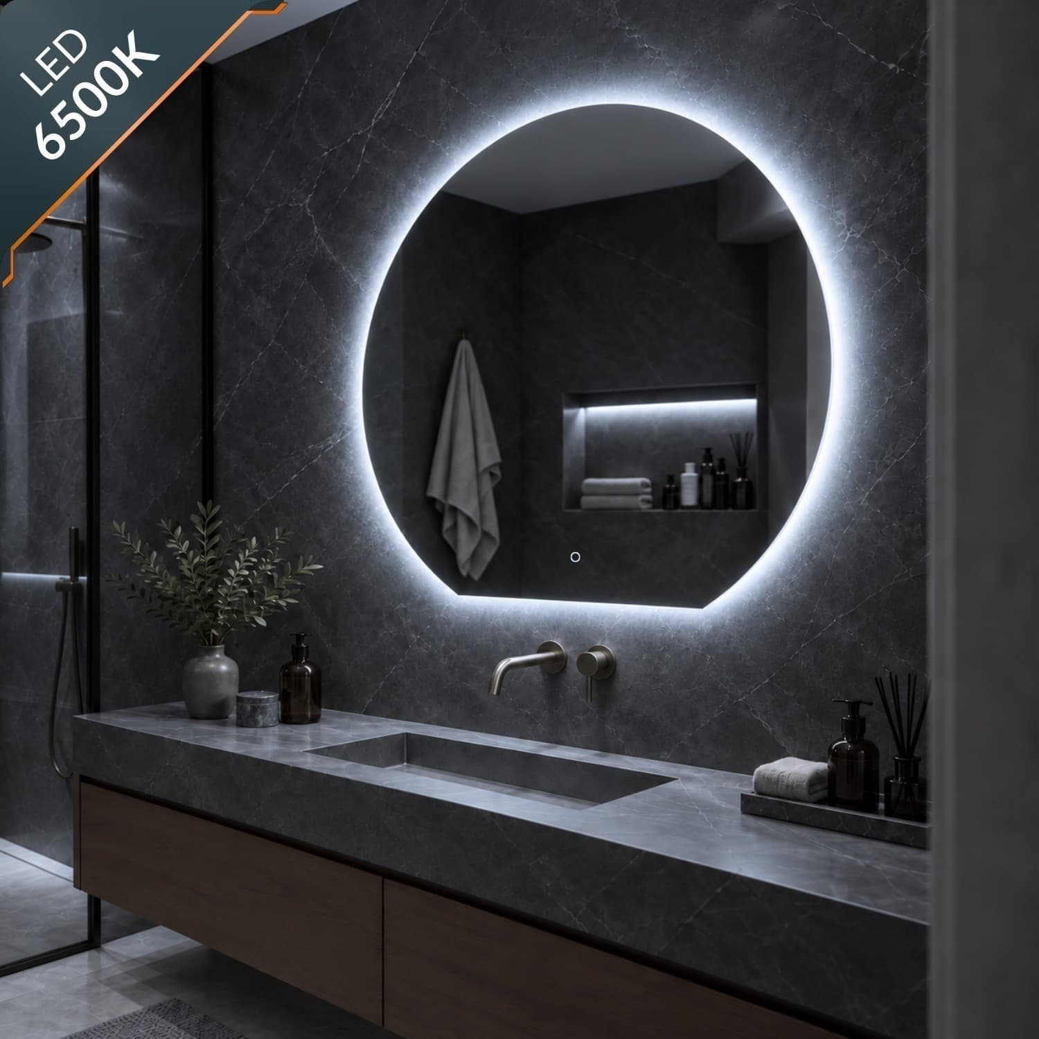 Specchio 5 mm Tondo Retroilluminato a filo Led Interruttore Touch - 4