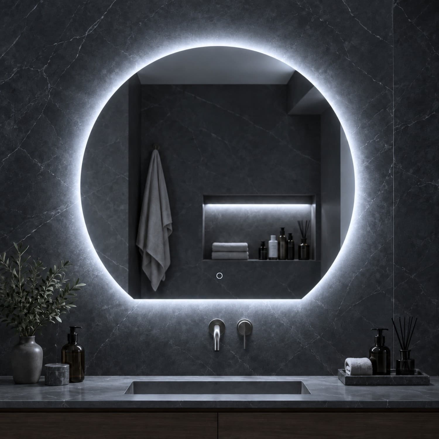 Specchio 5 mm Tondo Retroilluminato a filo Led Interruttore Touch - 5