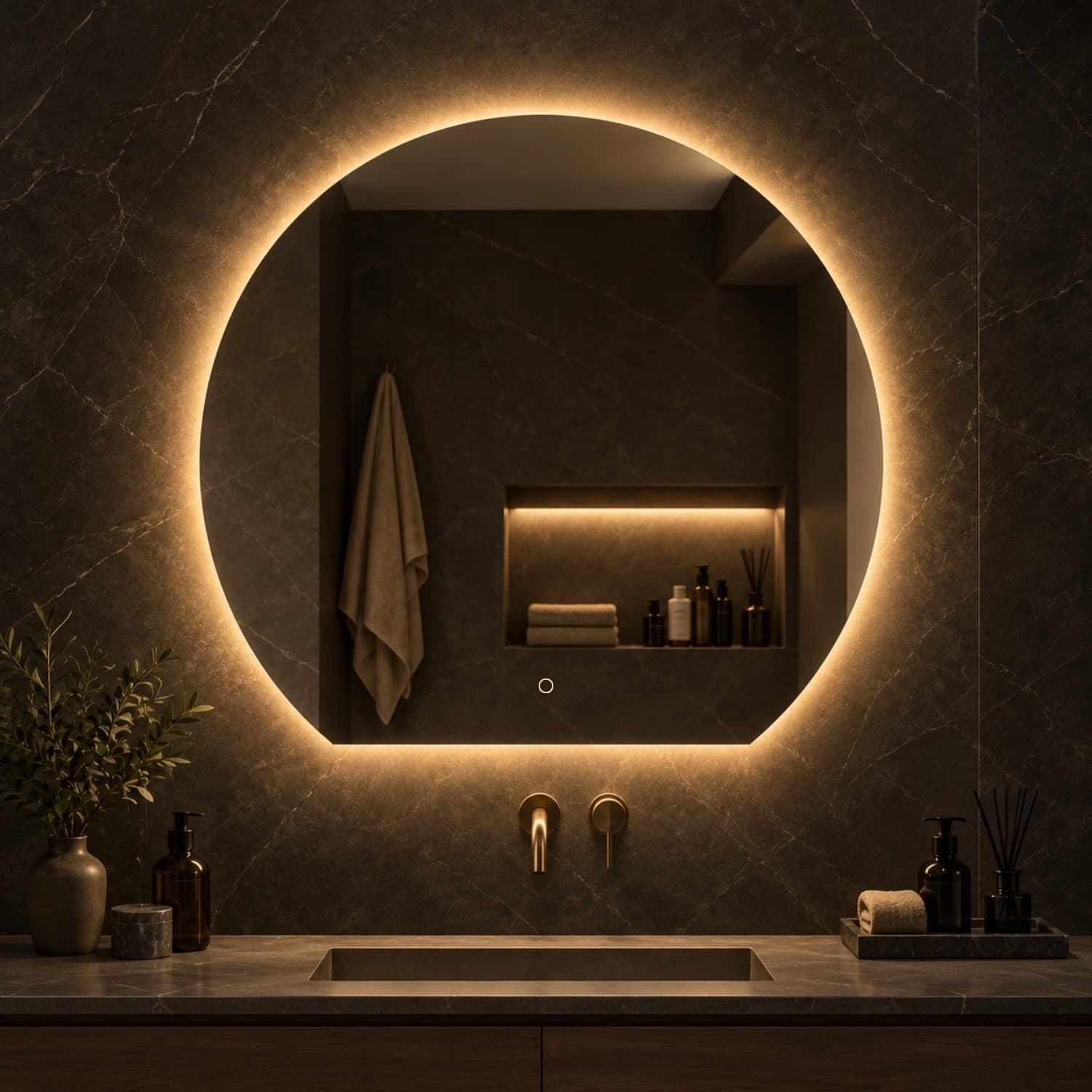 Specchio 5 mm Tondo Retroilluminato a filo Led Interruttore Touch - 7