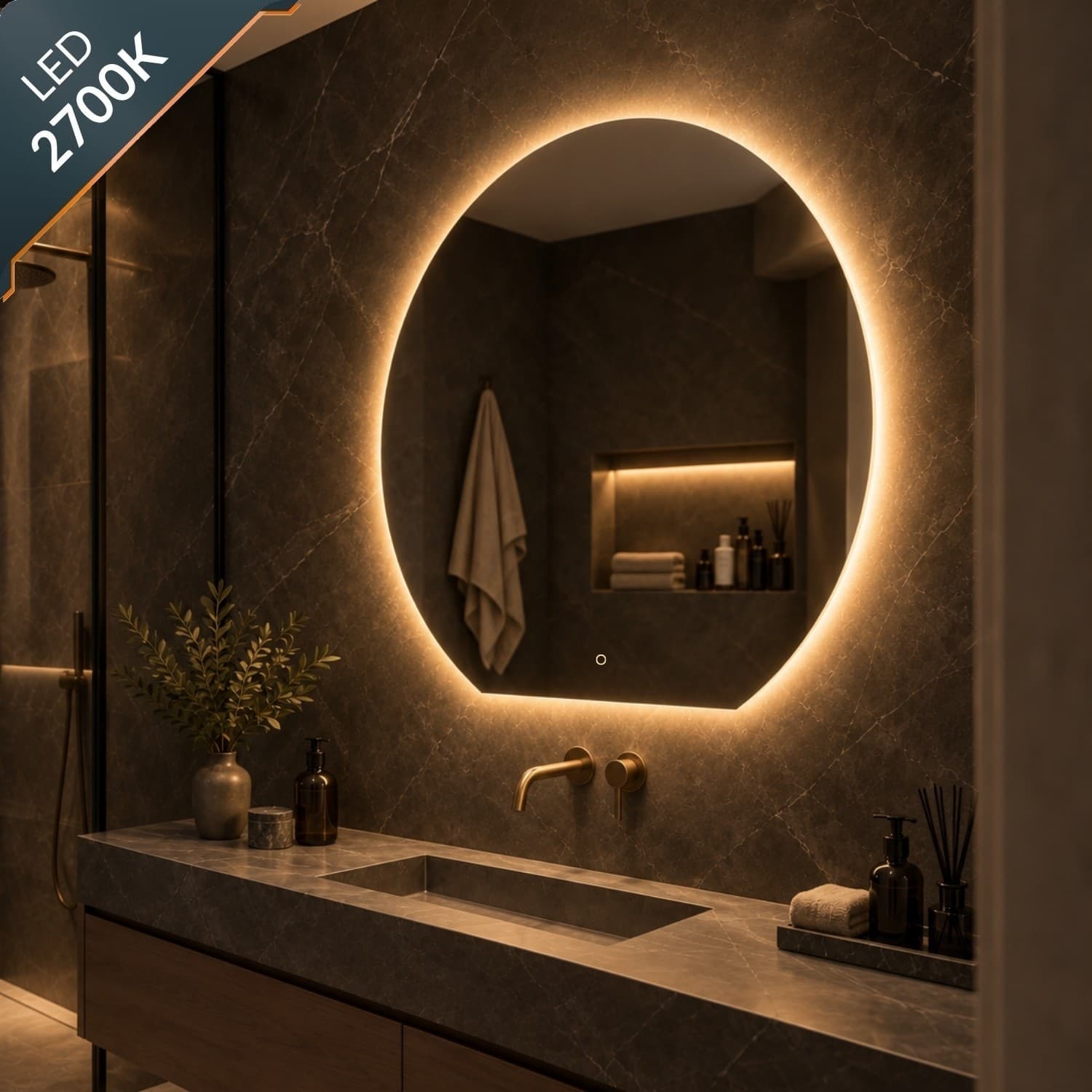 Specchio 5 mm Tondo Retroilluminato a filo Led Interruttore Touch - 8