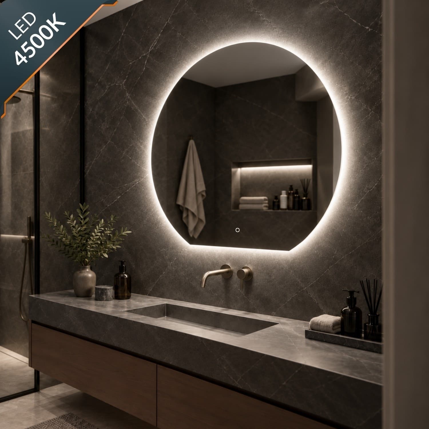 Specchio 5 mm Tondo Retroilluminato a filo Led Interruttore Touch - 9
