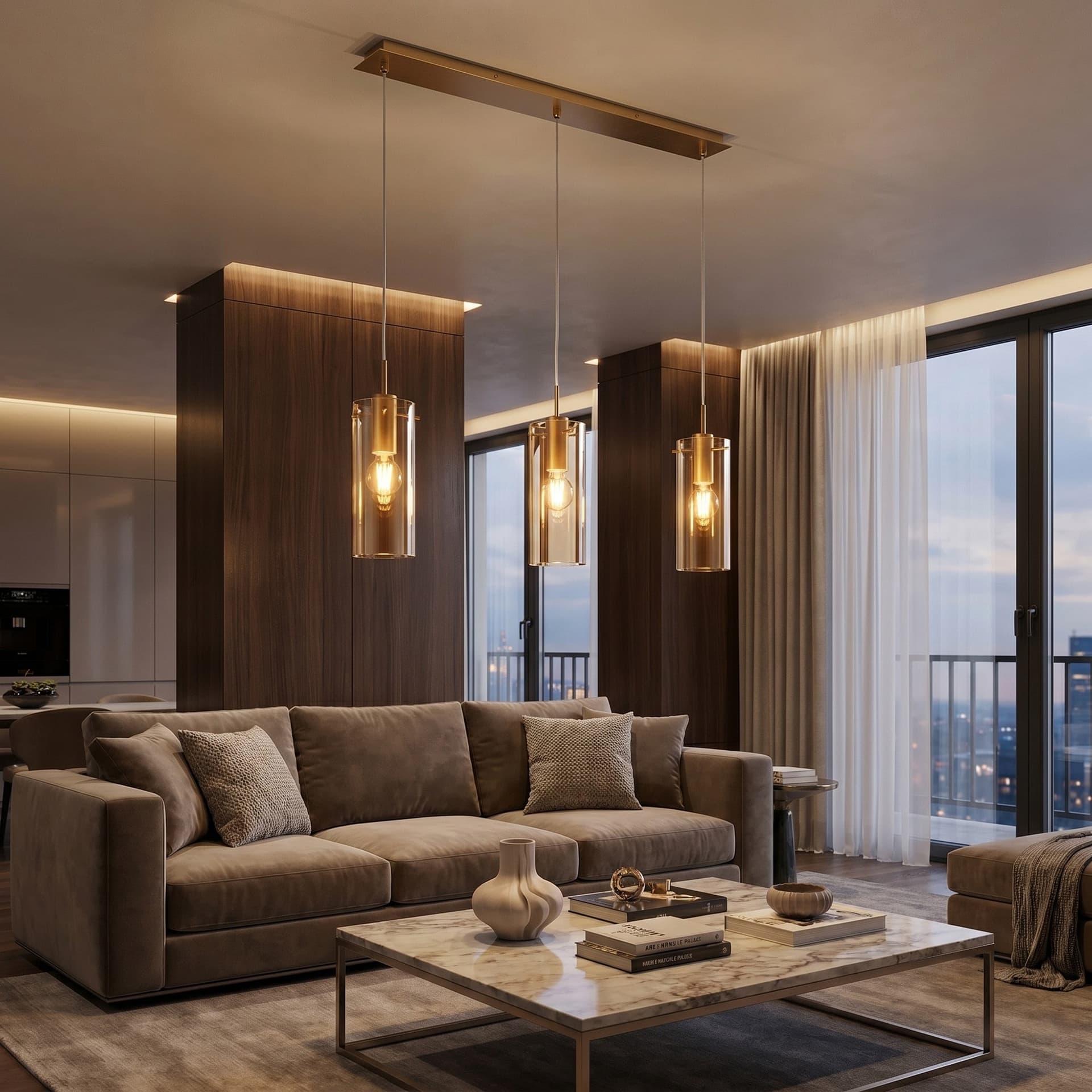 Sospensione moderna da interno 3XE27 disponibile in nero o oro - 6