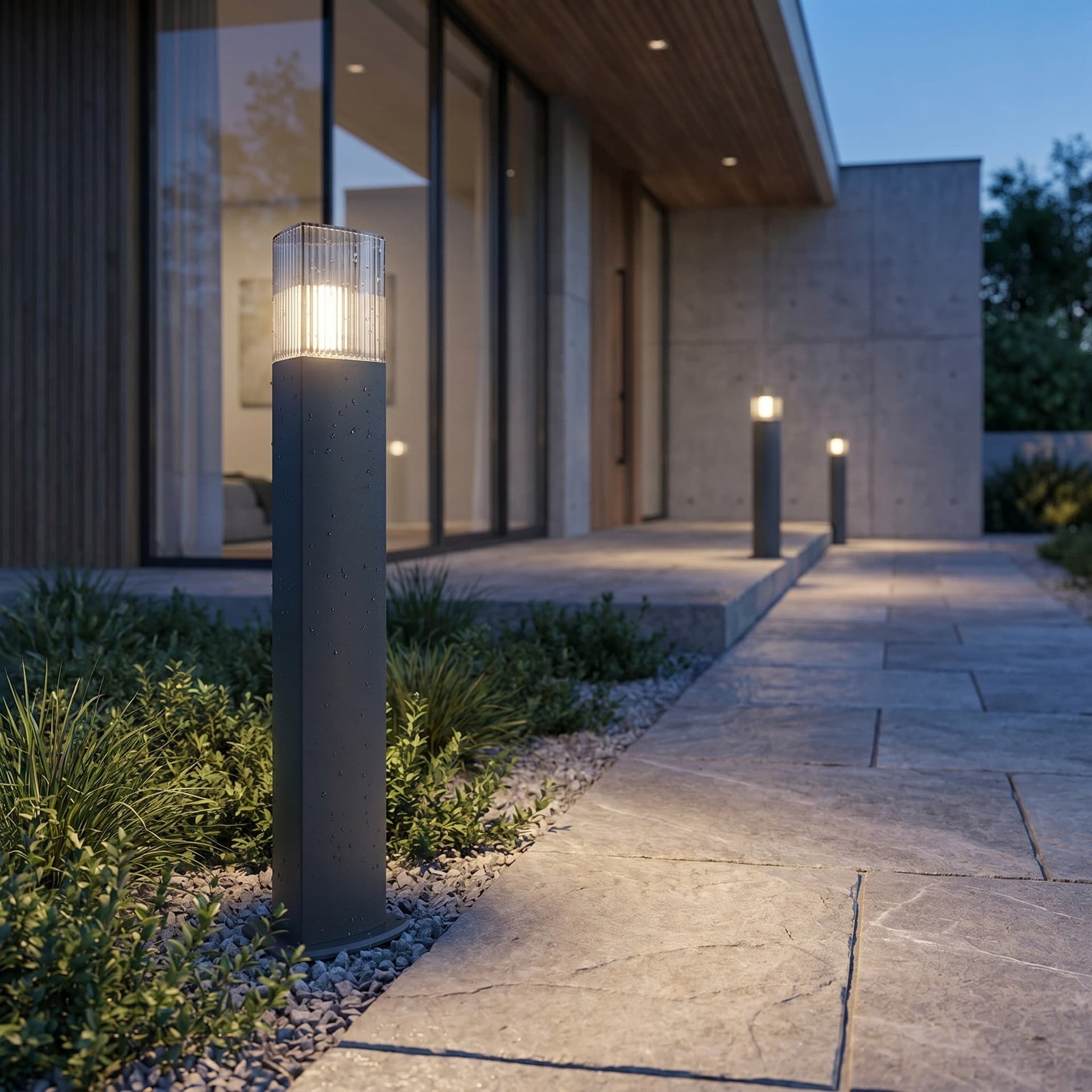 Paletto dal design moderno per esterni giardini e vialetti in Antracite 1XE27 - 2
