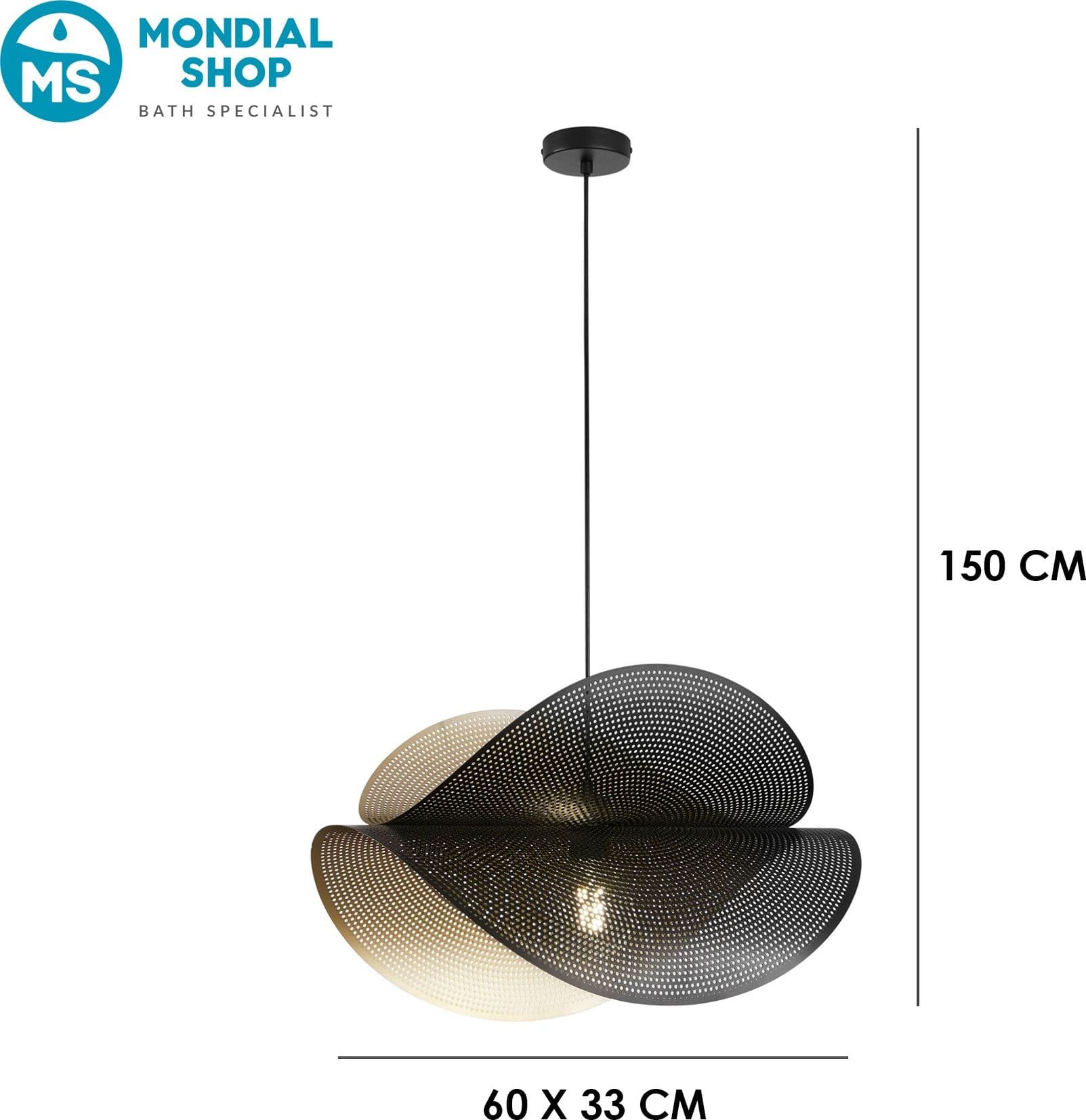 Sospensione moderna Struttura nera con Interno oro Doppio diffusore scenografico 1XE27 - 3