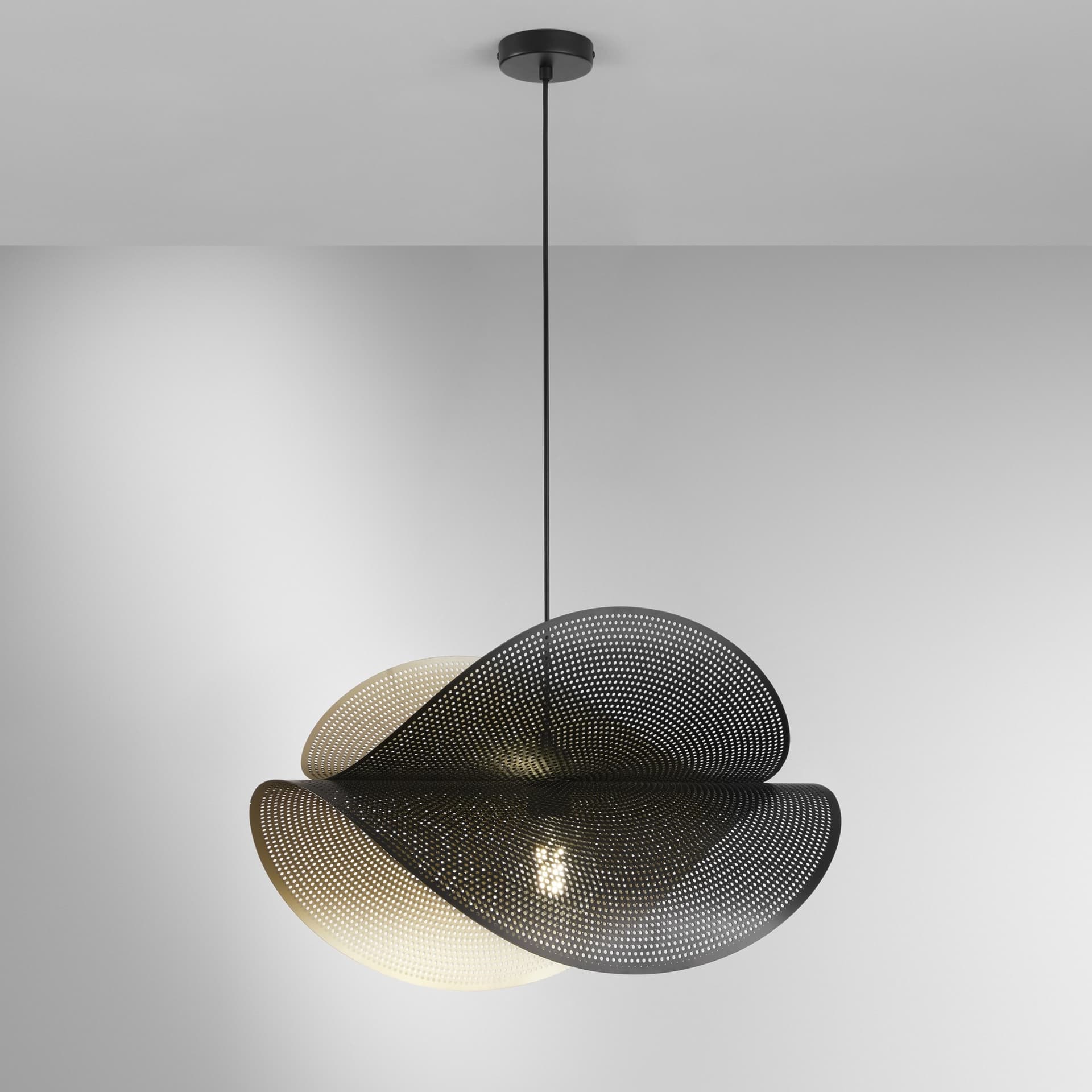 Sospensione moderna Struttura nera con Interno oro Doppio diffusore scenografico 1XE27 - 5