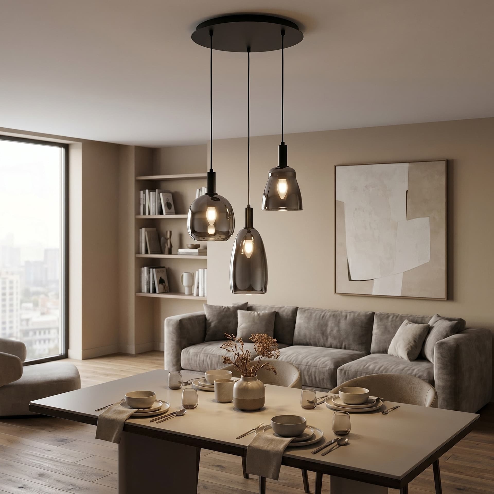 Sospensione moderna nera Lampadario a 3 pendenti E14 Per soggiorno e camera