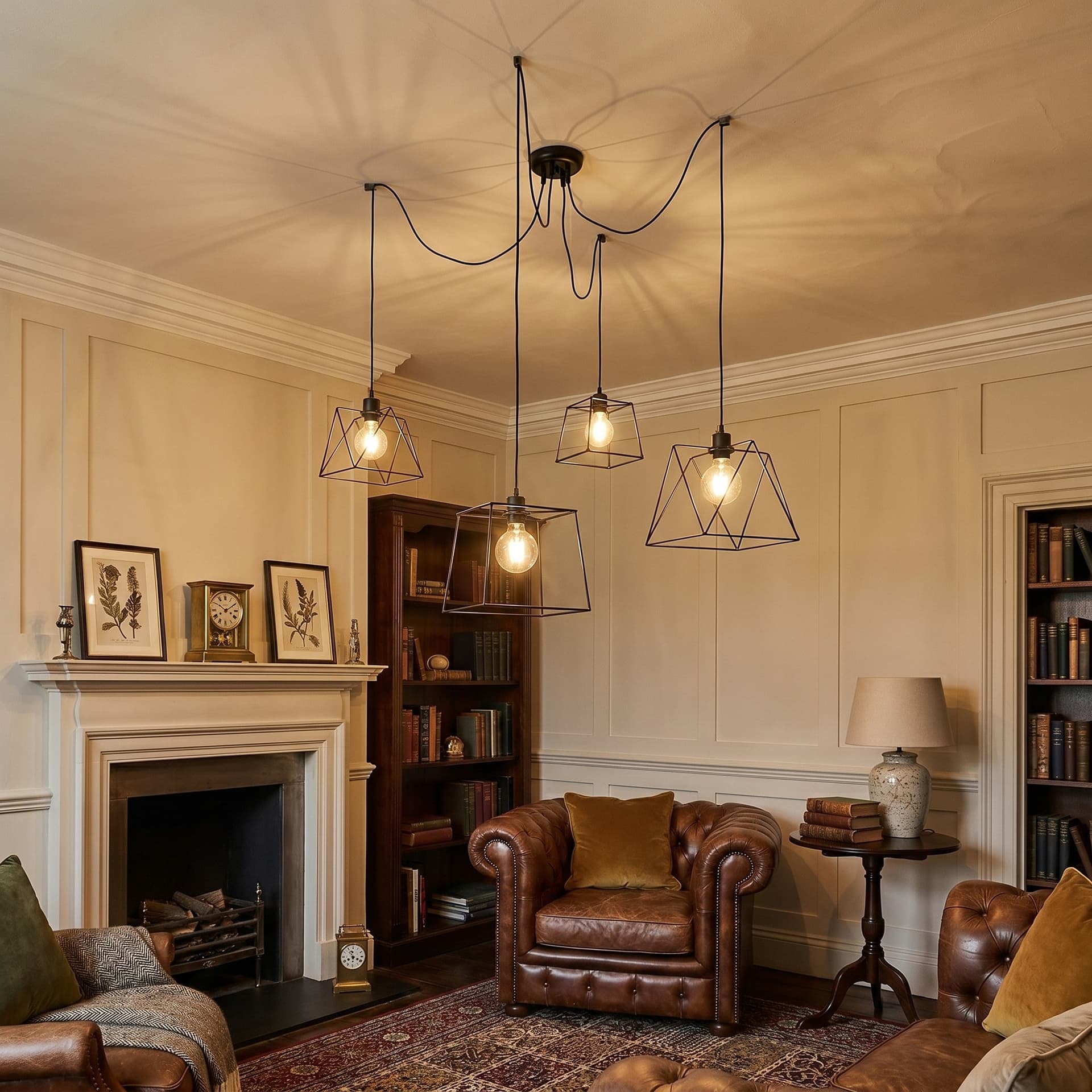 Lampadario Sospensione nero Design poligonale industrial Ideale per grandi tavoli e loft - 2
