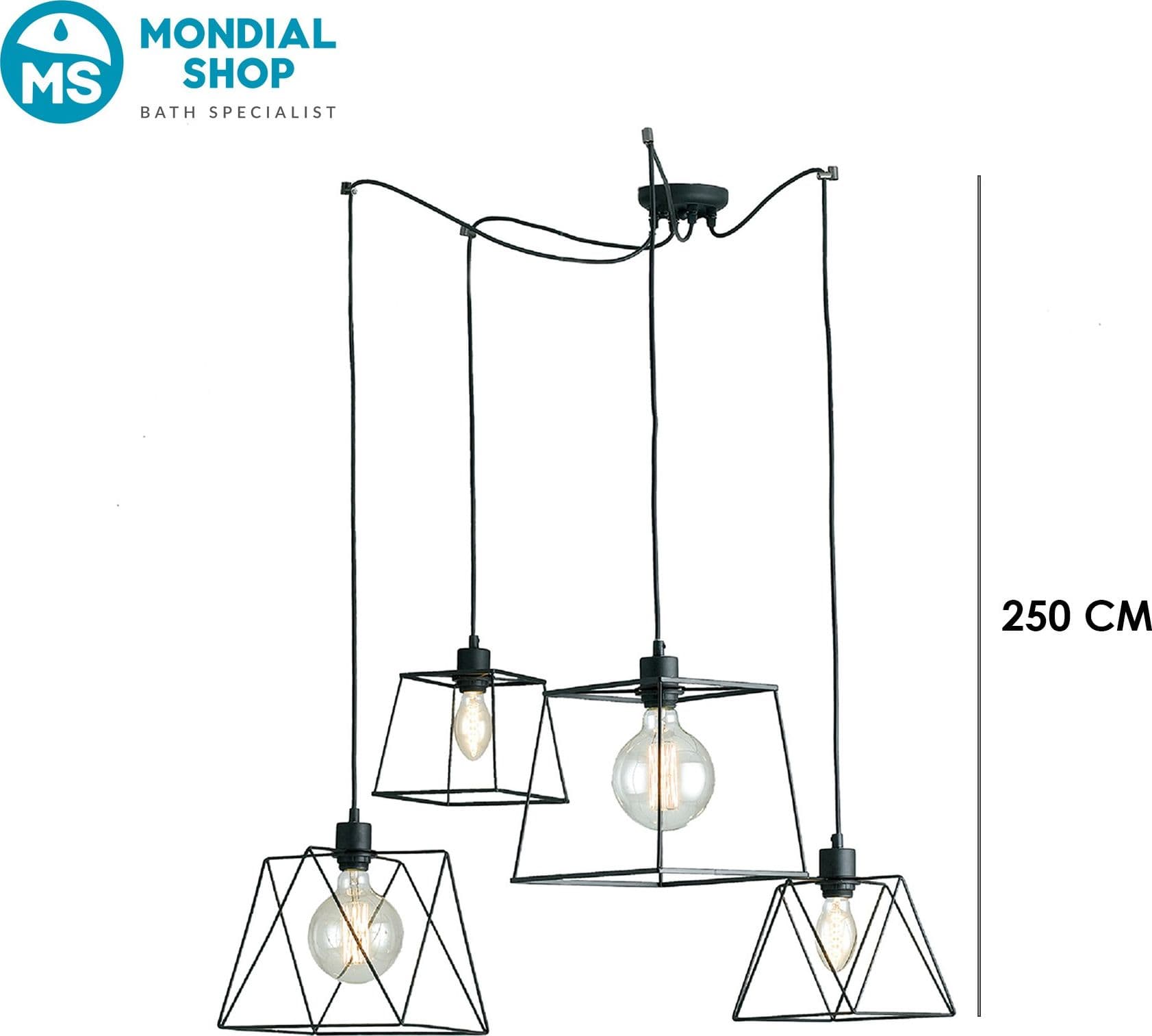 Lampadario Sospensione nero Design poligonale industrial Ideale per grandi tavoli e loft - 3