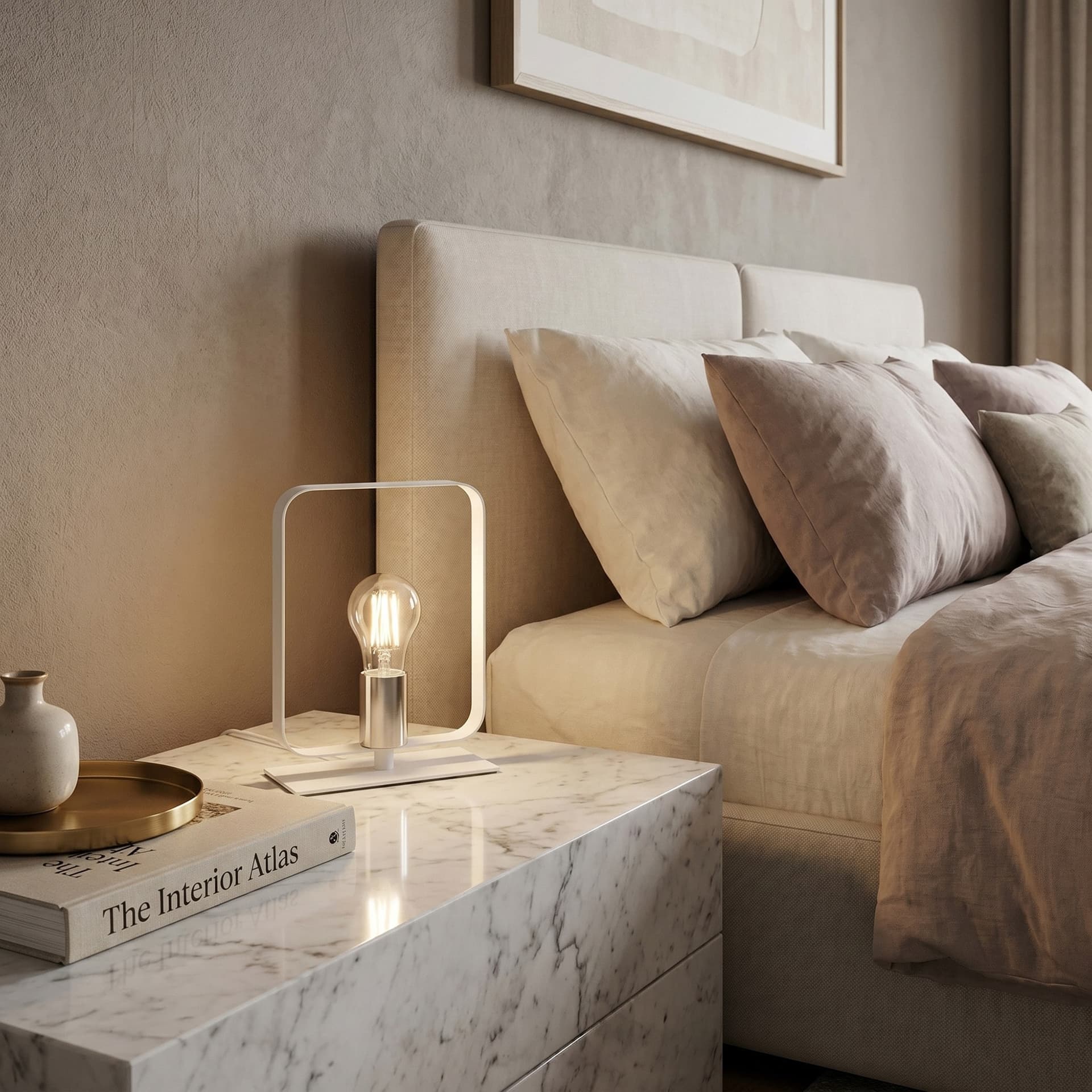 Lampada da tavolo in bianco e nickel Design quadrato elegante per comodino e salotto - 2