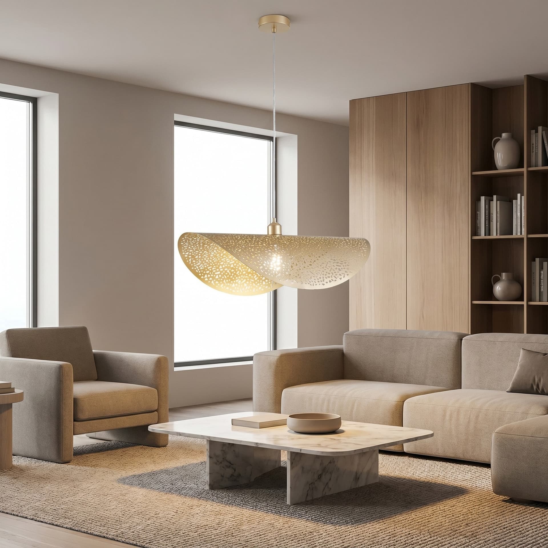 Lampadario a Sospensione Color Oro 1XE27 60x33CM Cavo 150CM - 2