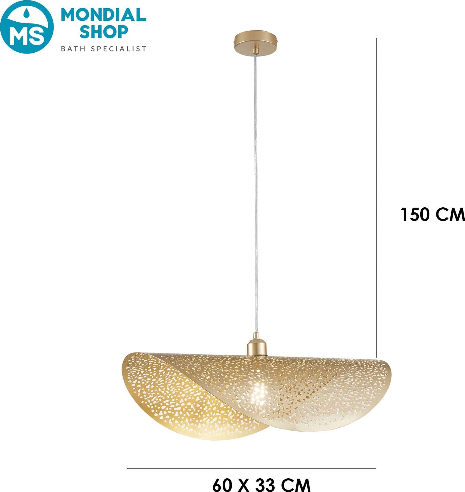 Lampadario a Sospensione Color Oro 1XE27 60x33CM Cavo 150CM - 3
