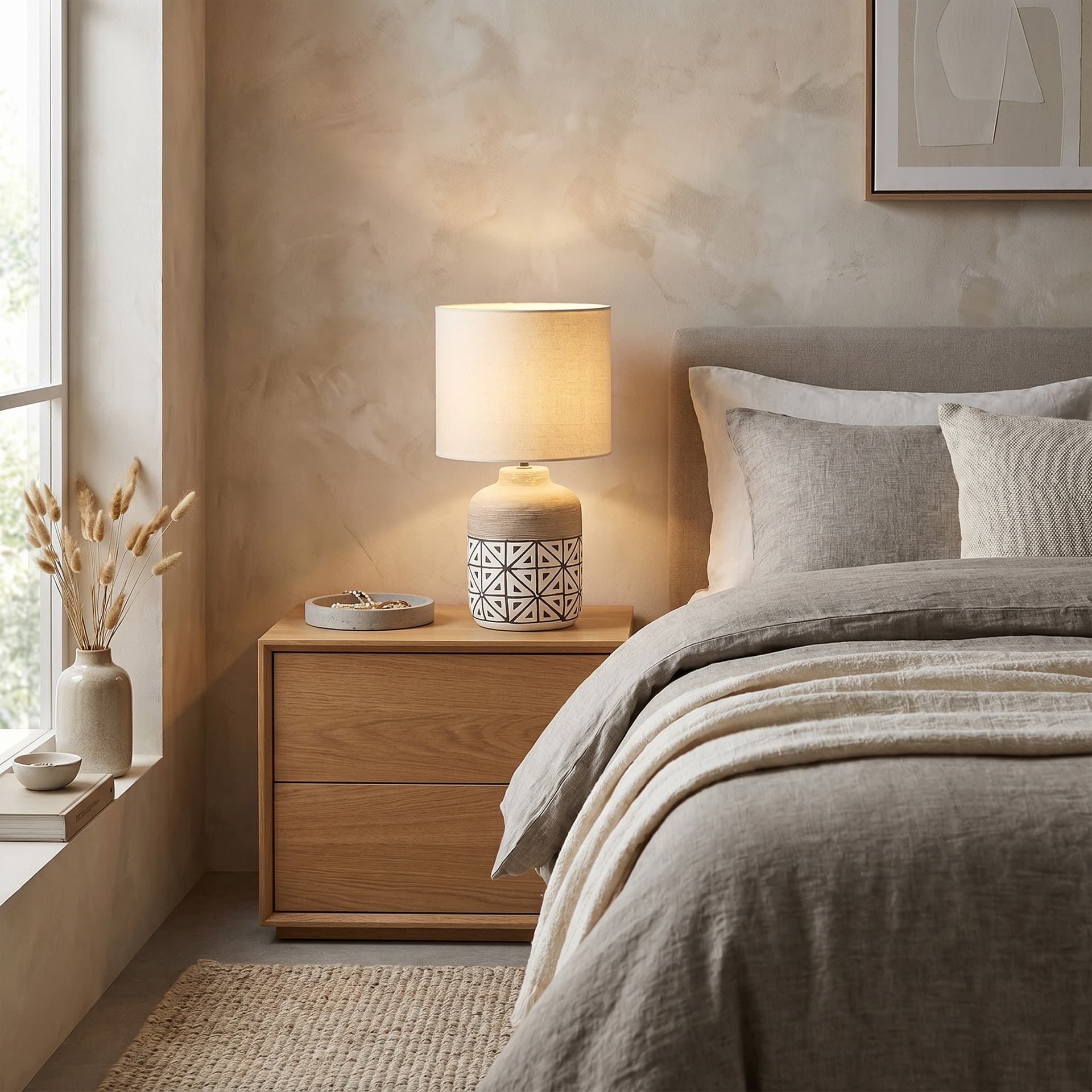 Lampada in ceramica decorata Per comodino 1xE27 Disponibile in dimensioni M o XL - 2
