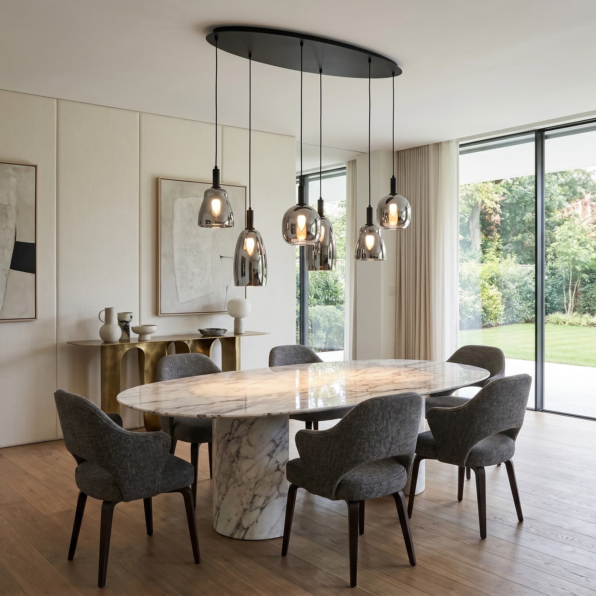 Lampadario moderno in Vetro nero e cromo 6XE14 Ideale per tavolo da pranzo - 2