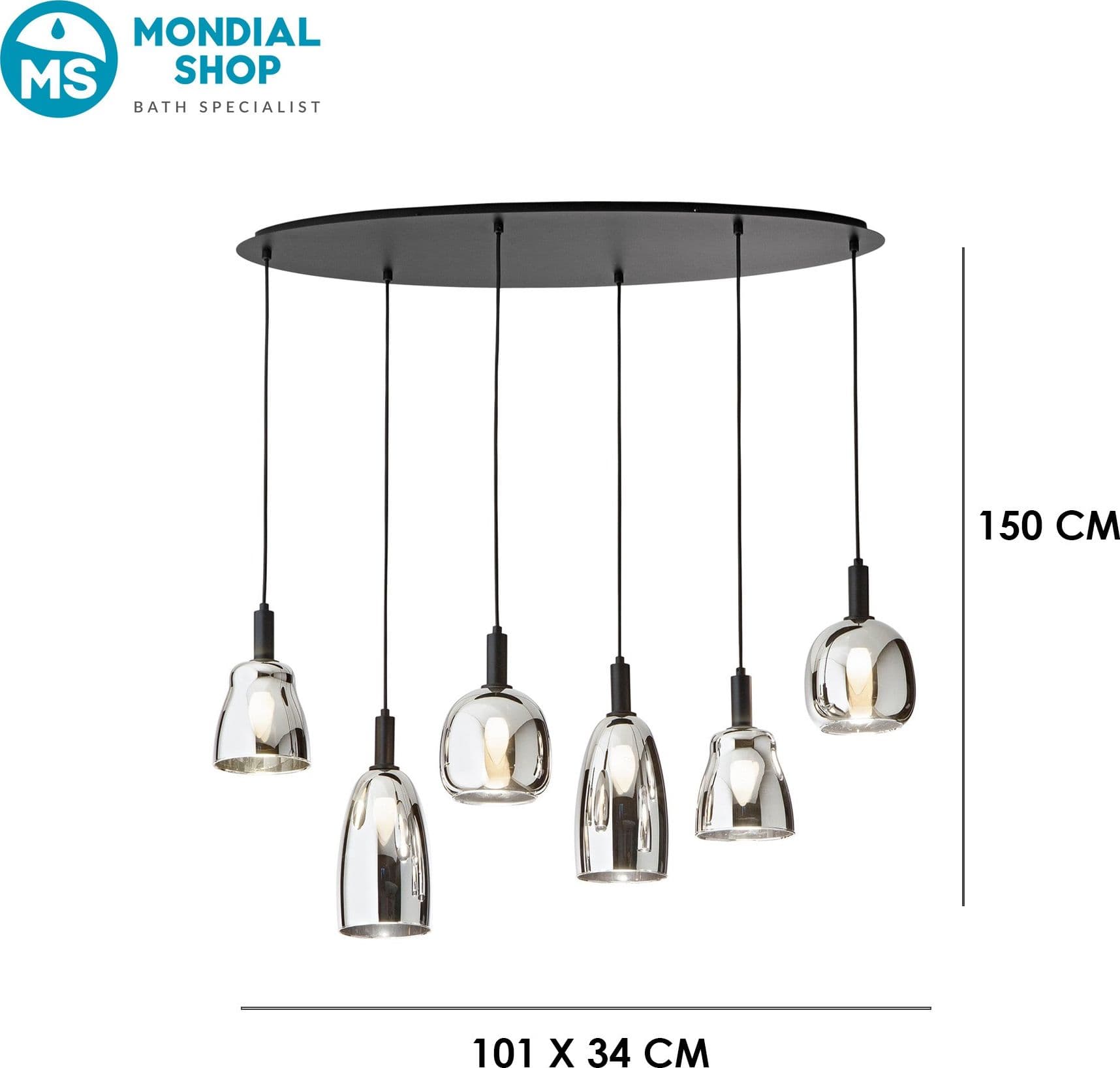 Lampadario moderno in Vetro nero e cromo 6XE14 Ideale per tavolo da pranzo - 3