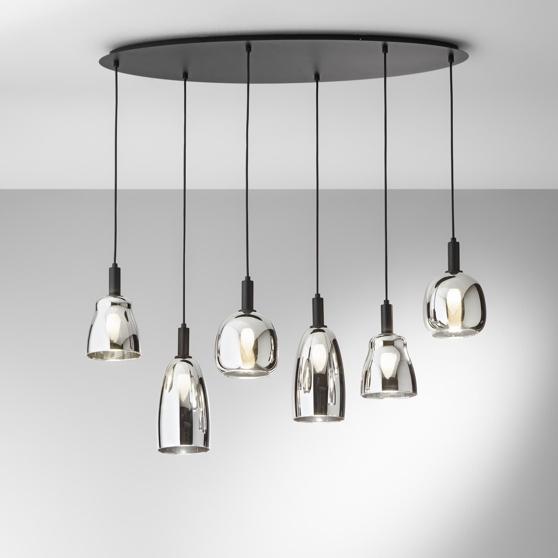 Lampadario moderno in Vetro nero e cromo 6XE14 Ideale per tavolo da pranzo - 5