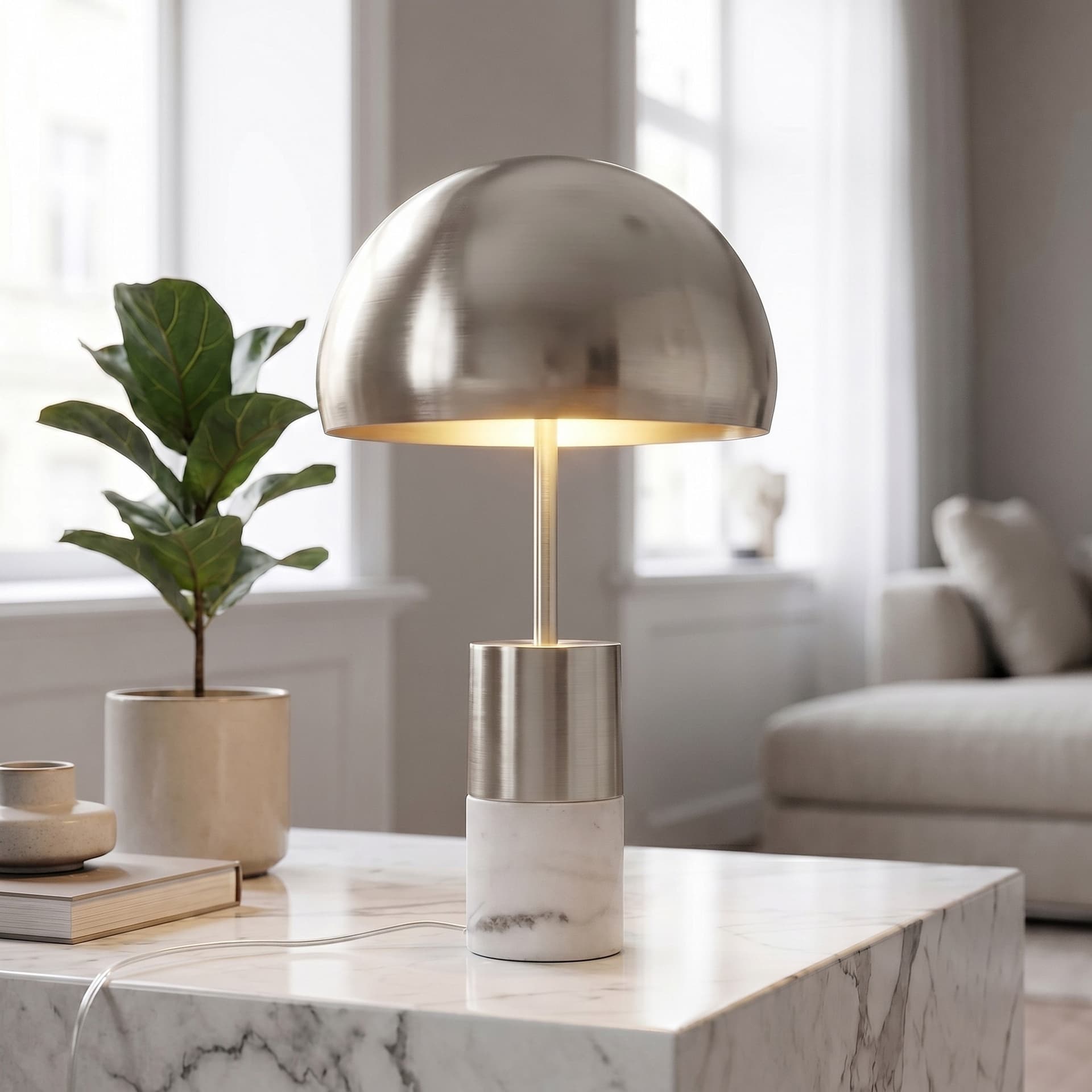 Lampada da comodino o salotto Disponibile in oro o nichel e marmo 2xE14 - 9