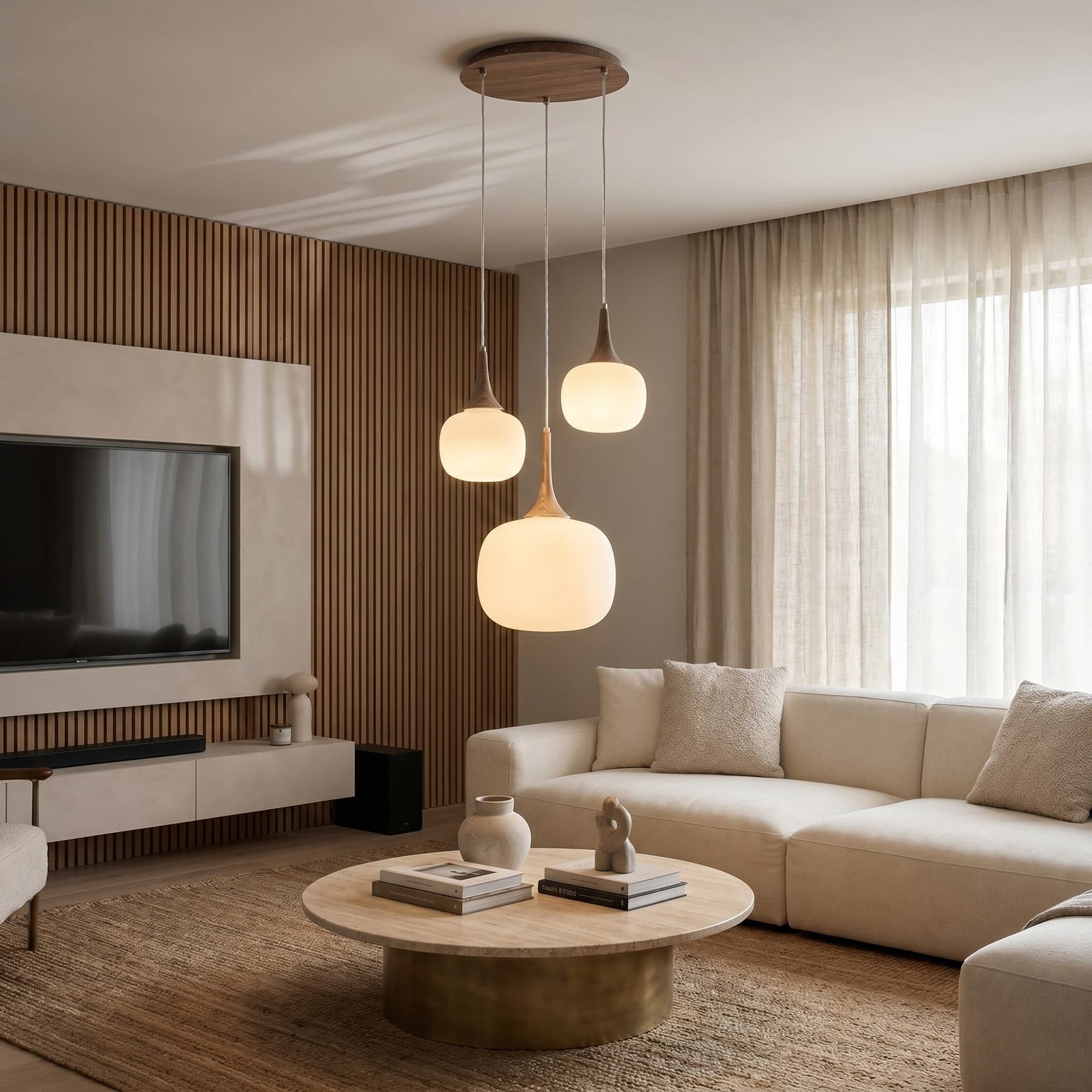 Lampadario a Sospensione Bianco o grigio con Dettagli in legno e metallo 3XE27+E14 - 2