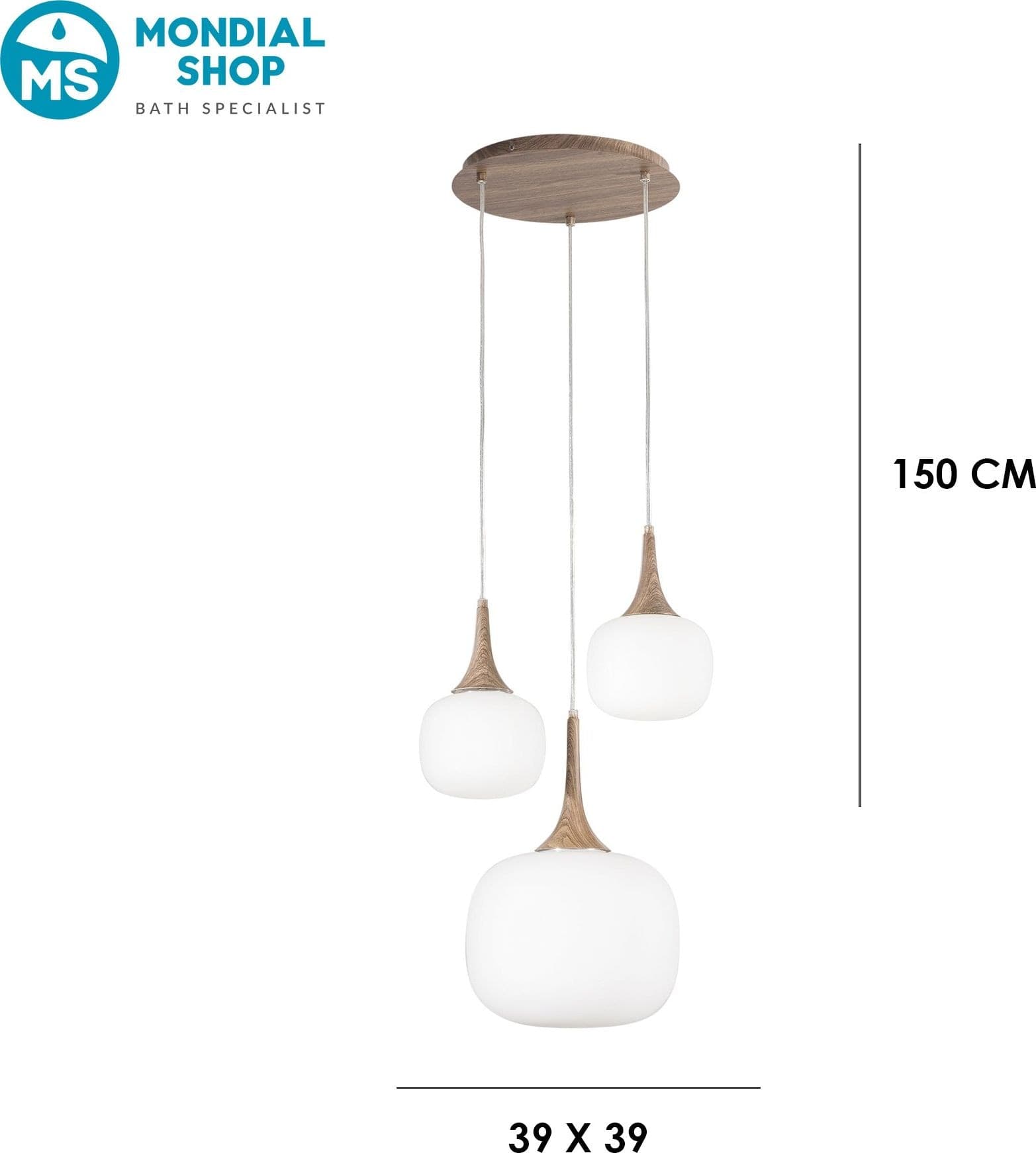 Lampadario a Sospensione Bianco o grigio con Dettagli in legno e metallo 3XE27+E14 - 3