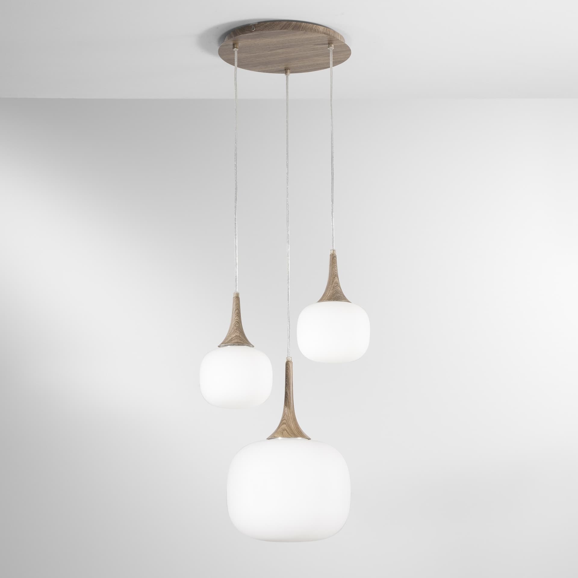 Lampadario a Sospensione Bianco o grigio con Dettagli in legno e metallo 3XE27+E14 - 5