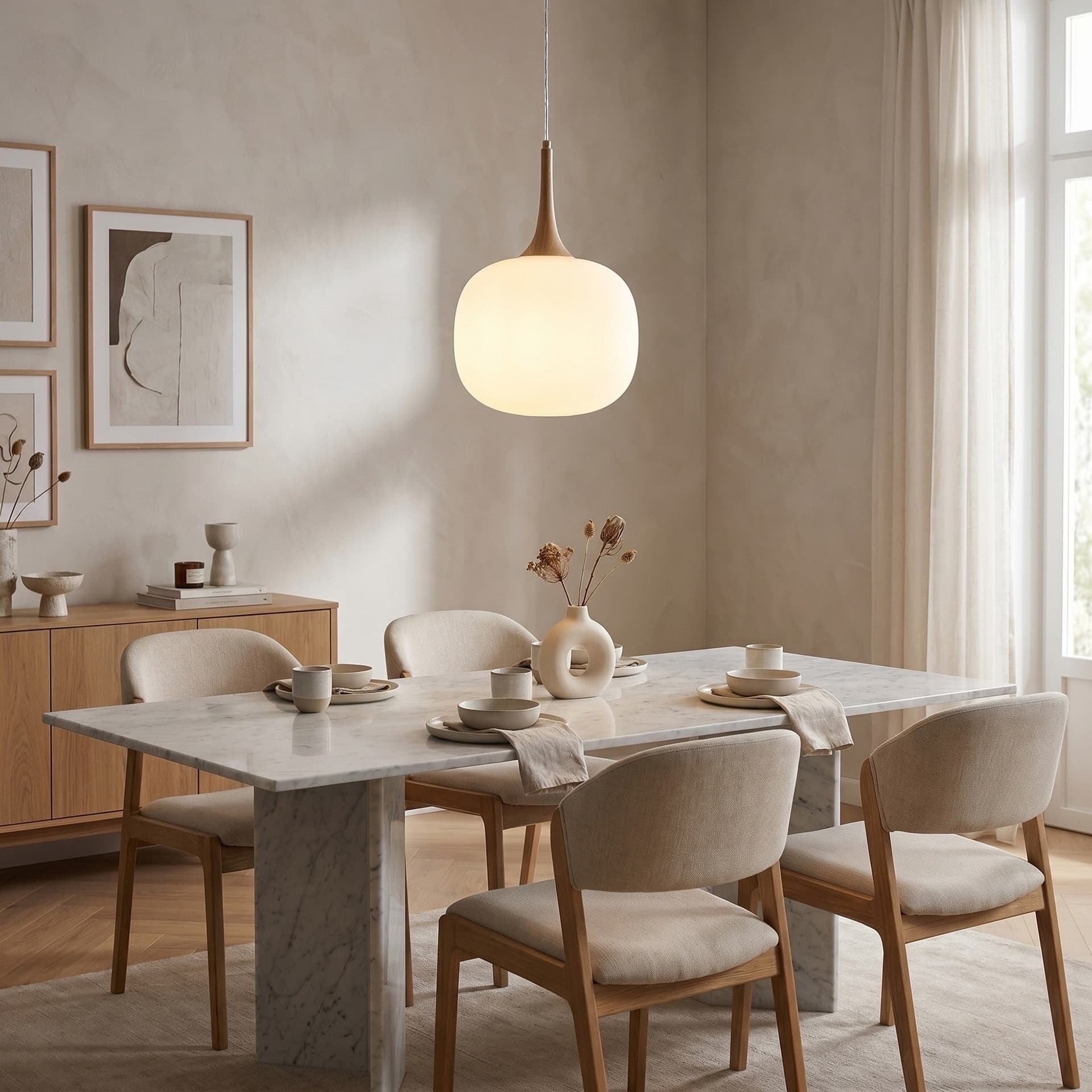 Sospensione moderna Stile scandinavo Bianco e Legno o Grigio e Nero 1XE27 - 2