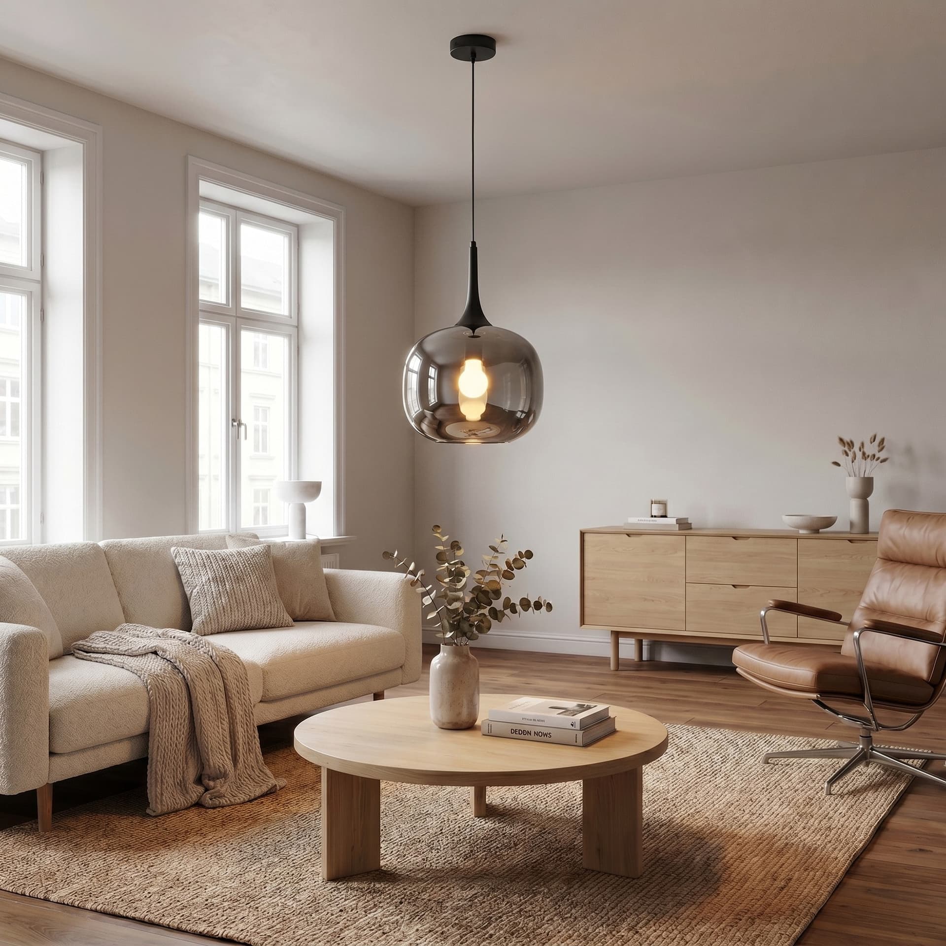 Sospensione moderna Stile scandinavo Bianco e Legno o Grigio e Nero 1XE27 - 6