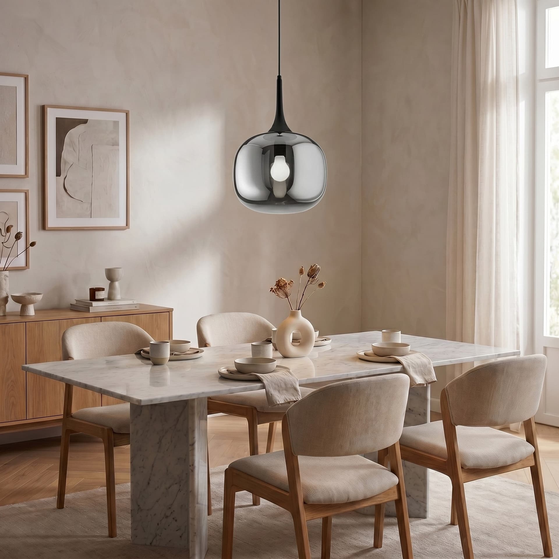 Sospensione moderna Stile scandinavo Bianco e Legno o Grigio e Nero 1XE27 - 7