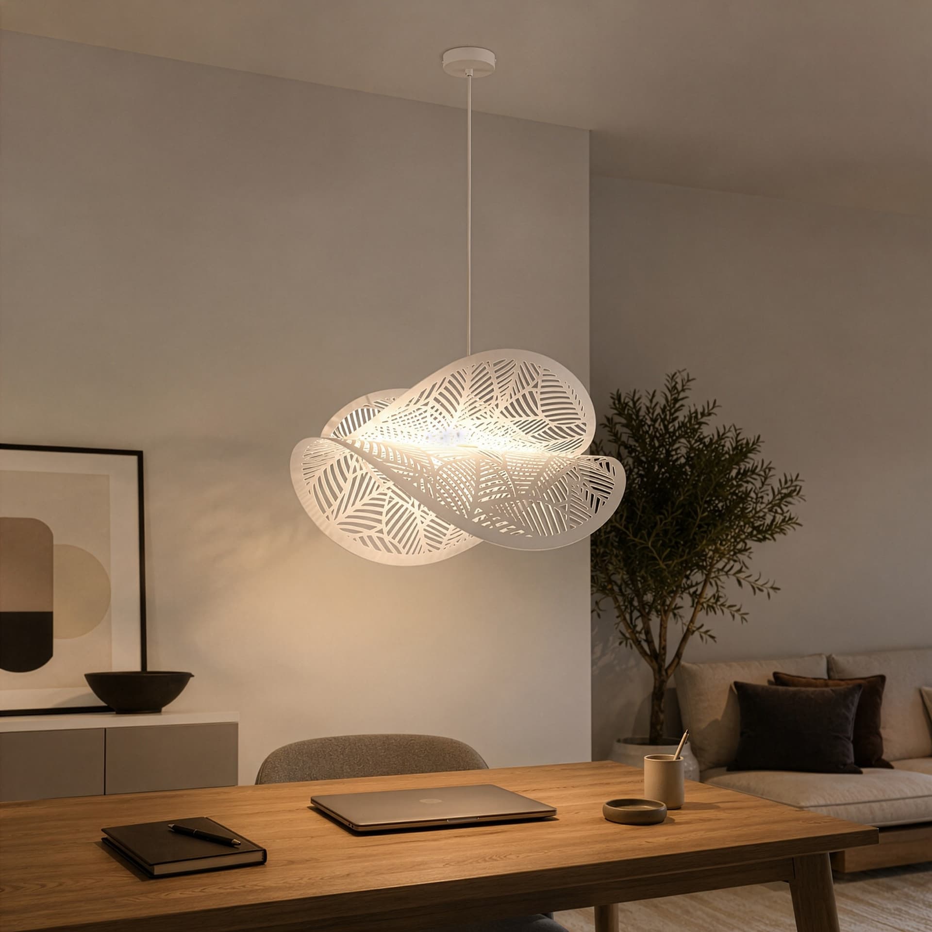 Sospensione grande Design foratura a foglia 60CM Bianca 1XE27 Doppio diffusore - 2