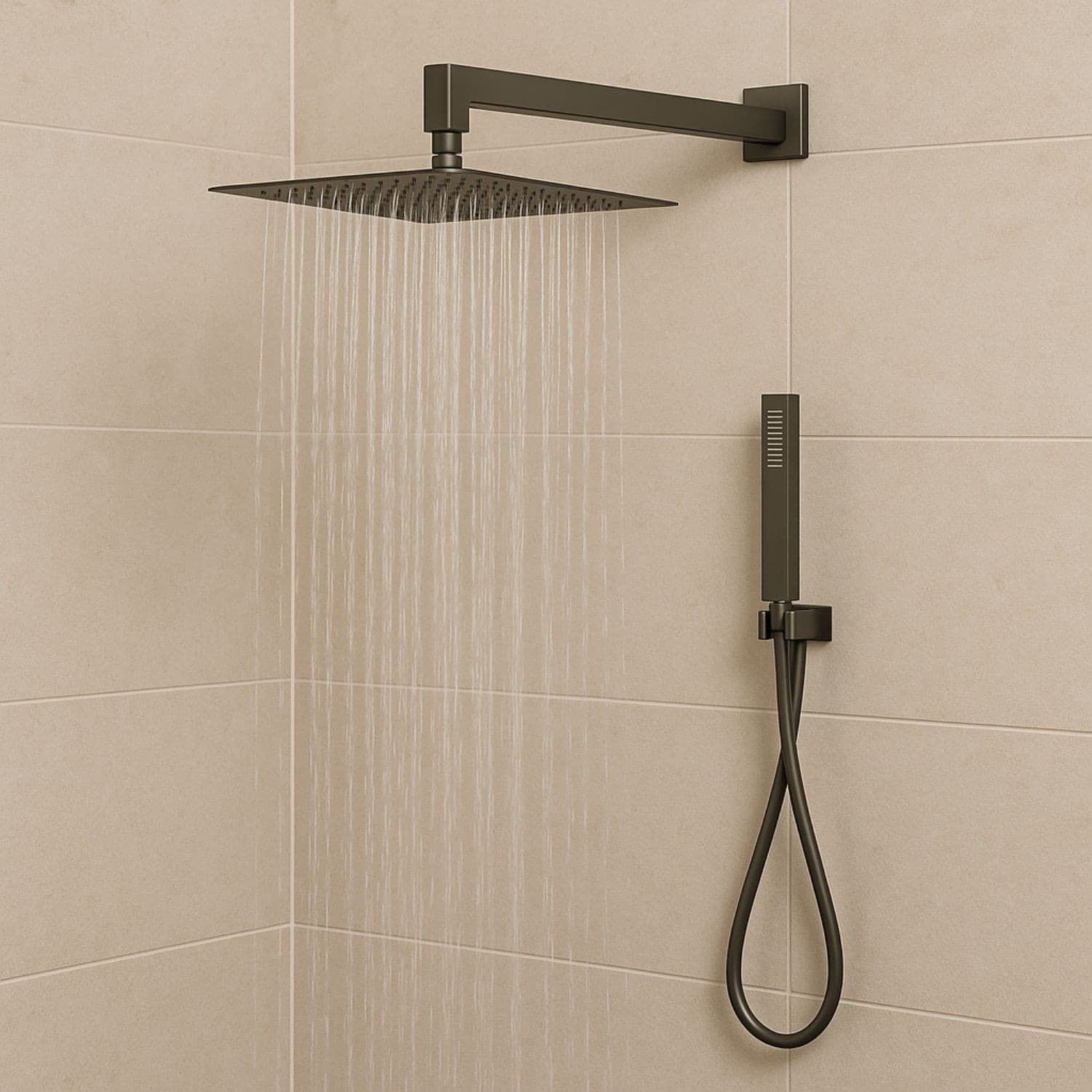 Set Per Doccia Soffione Quadro In Acciaio Inox 25x25 Millimetri Canna Di Fucile - 8