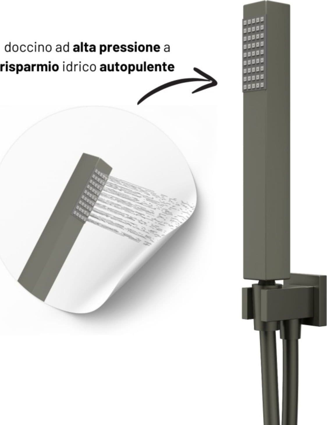 Set Per Doccia Soffione Quadro In Acciaio Inox 25x25 Millimetri Canna Di Fucile - 4
