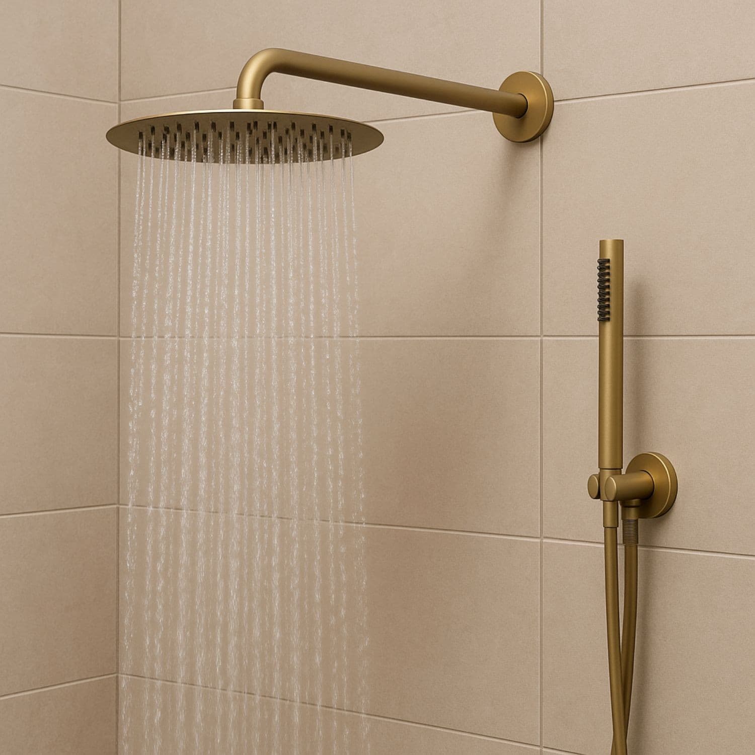Set Per Doccia Soffione Tondo In Acciaio Inox 250 Millimetri Finitura Oro - 15