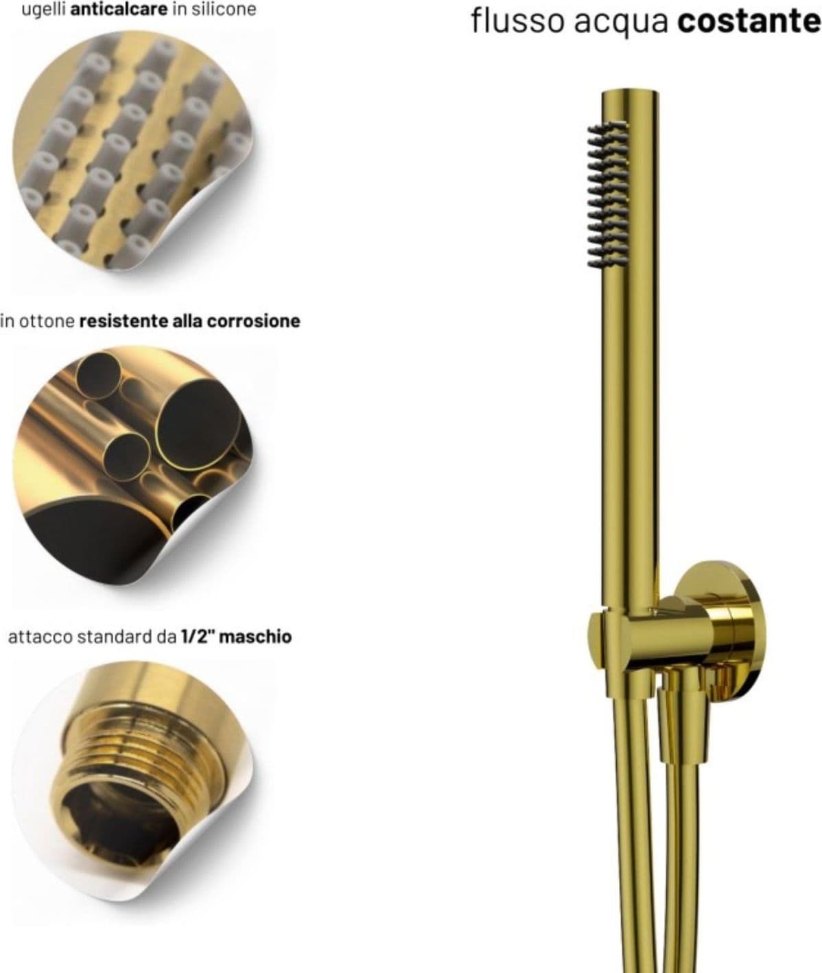 Set Per Doccia Soffione Tondo In Acciaio Inox 250 Millimetri Finitura Oro - 11