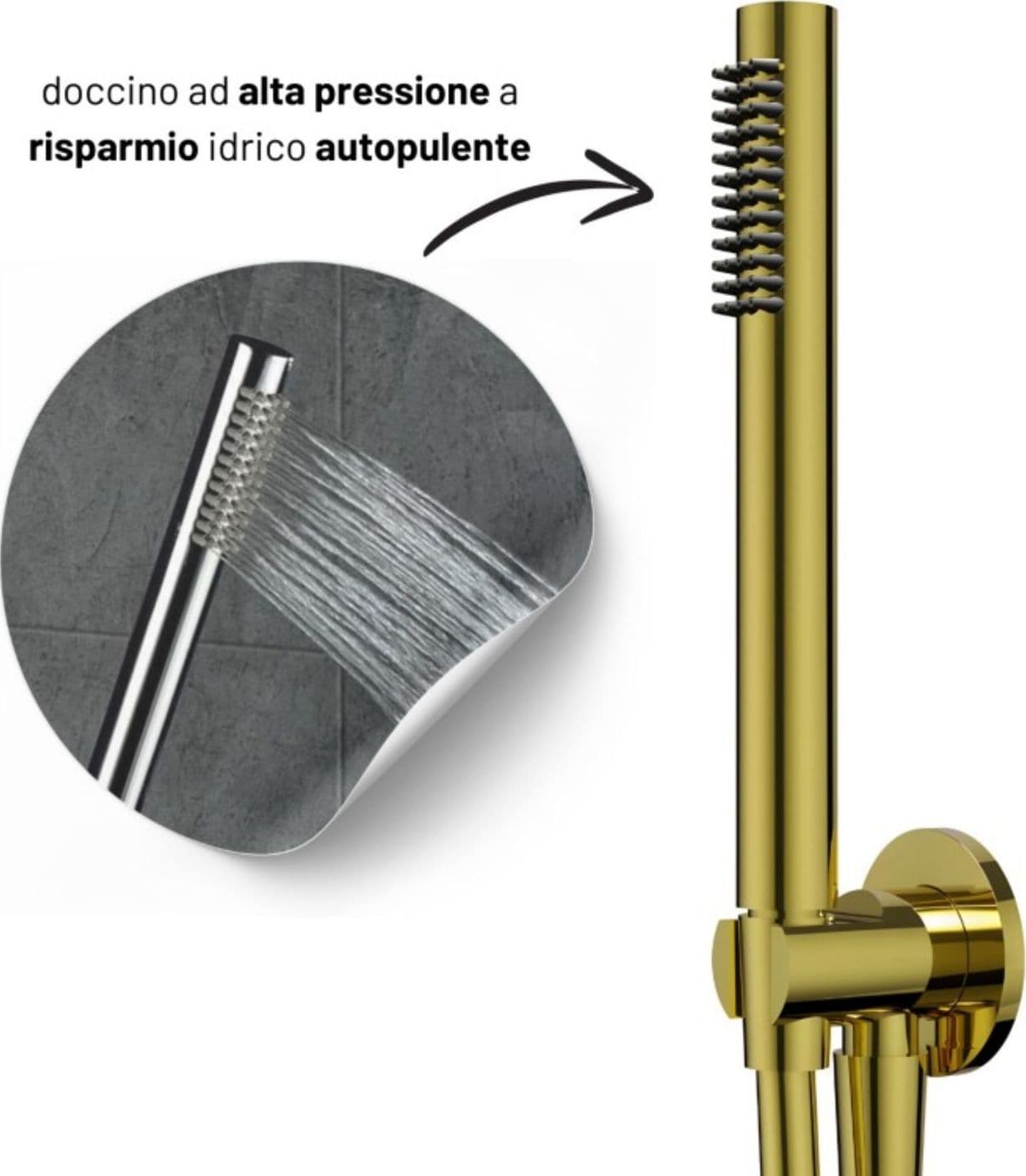 Set Per Doccia Soffione Tondo In Acciaio Inox 250 Millimetri Finitura Oro - 12