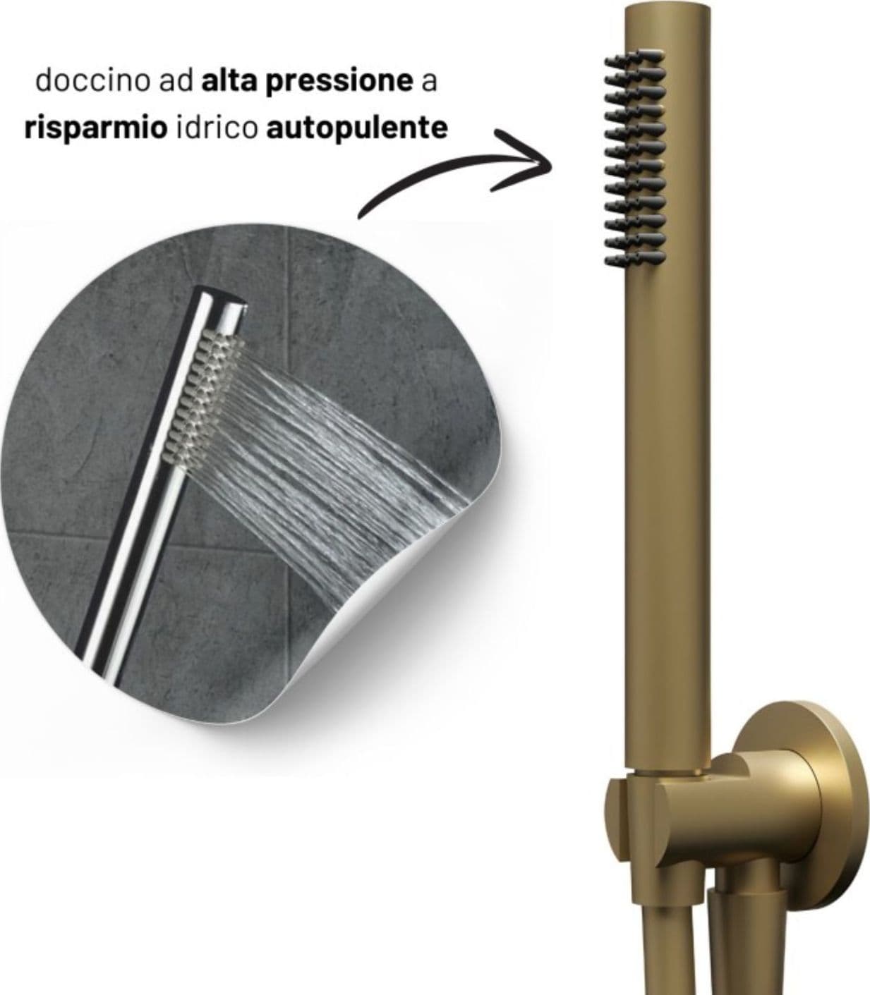 Set Per Doccia Soffione Tondo In Acciaio Inox 250 Millimetri Finitura Oro - 5