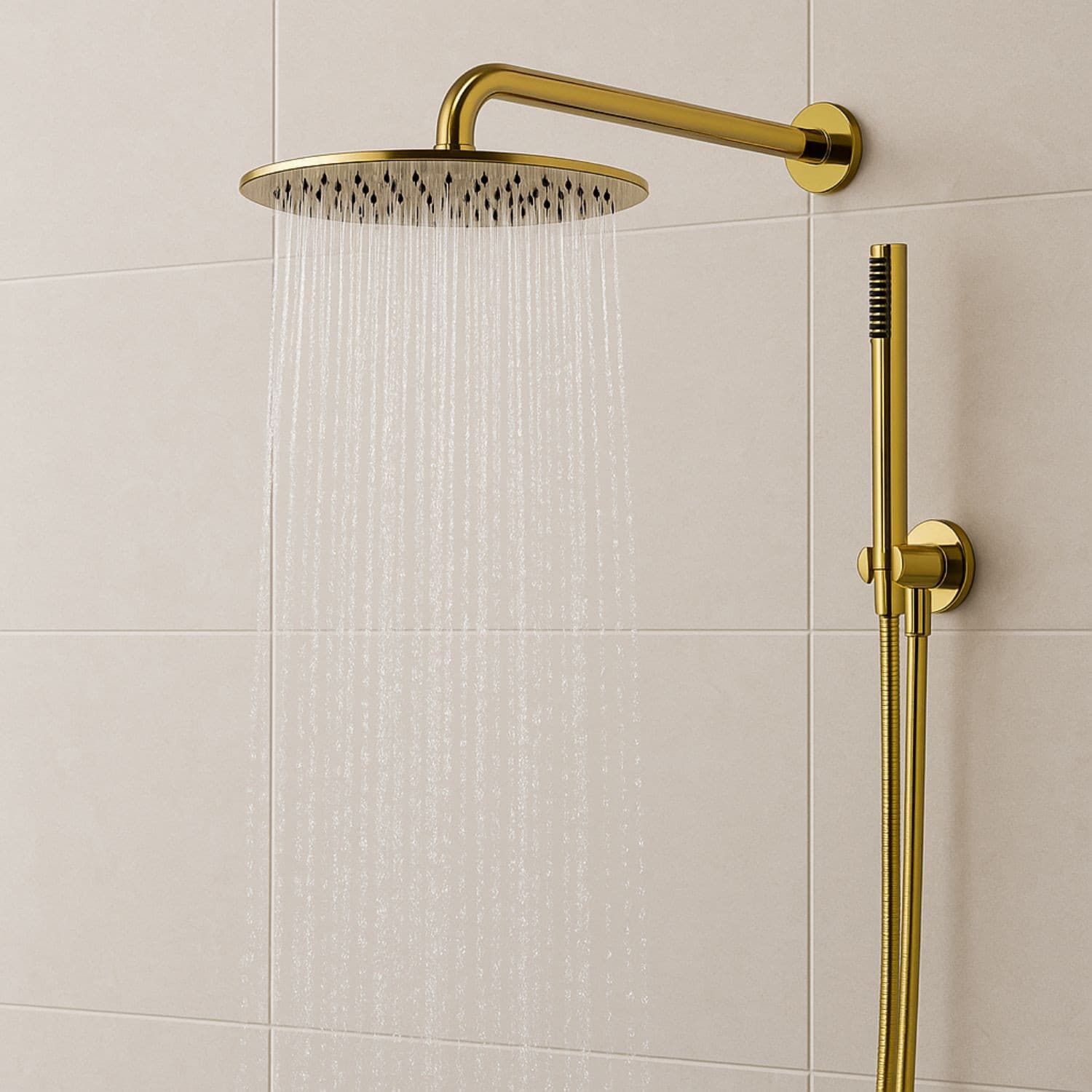 Set Per Doccia Soffione Tondo In Acciaio Inox 250 Millimetri Finitura Oro - 9