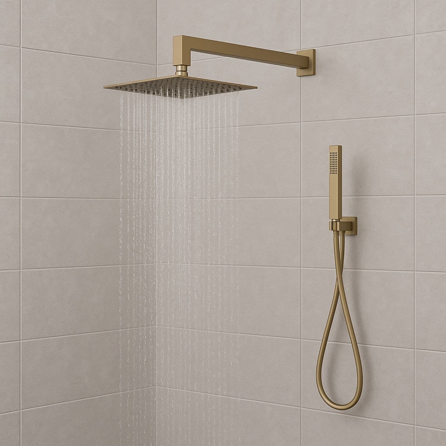 Set Per Doccia Soffione Quadro In Acciaio Inox 25x25 Millimetri Color Oro - 2