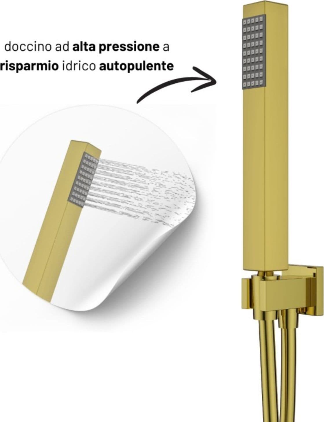 Set Per Doccia Soffione Quadro In Acciaio Inox 25x25 Millimetri Color Oro - 11