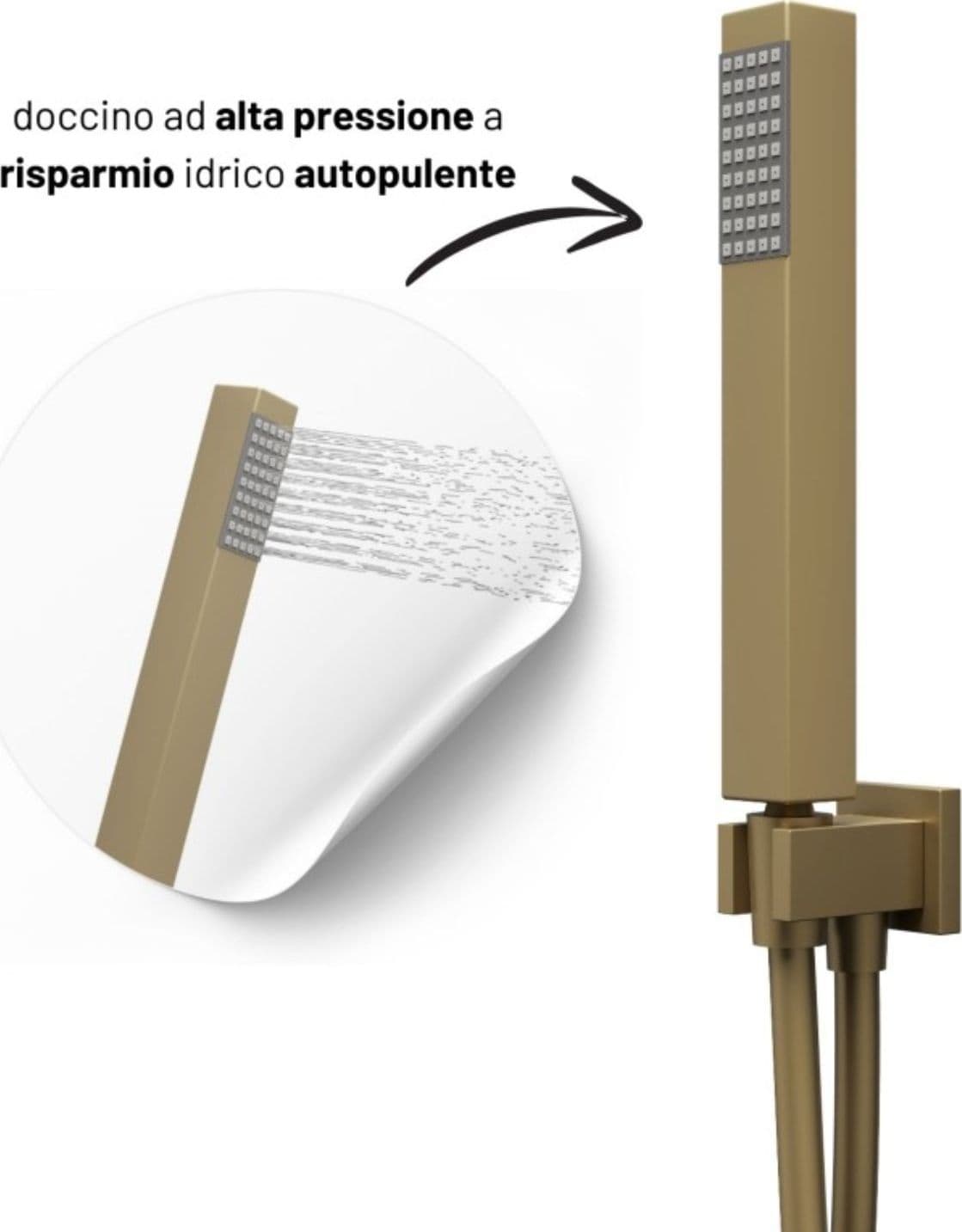 Set Per Doccia Soffione Quadro In Acciaio Inox 25x25 Millimetri Color Oro - 4