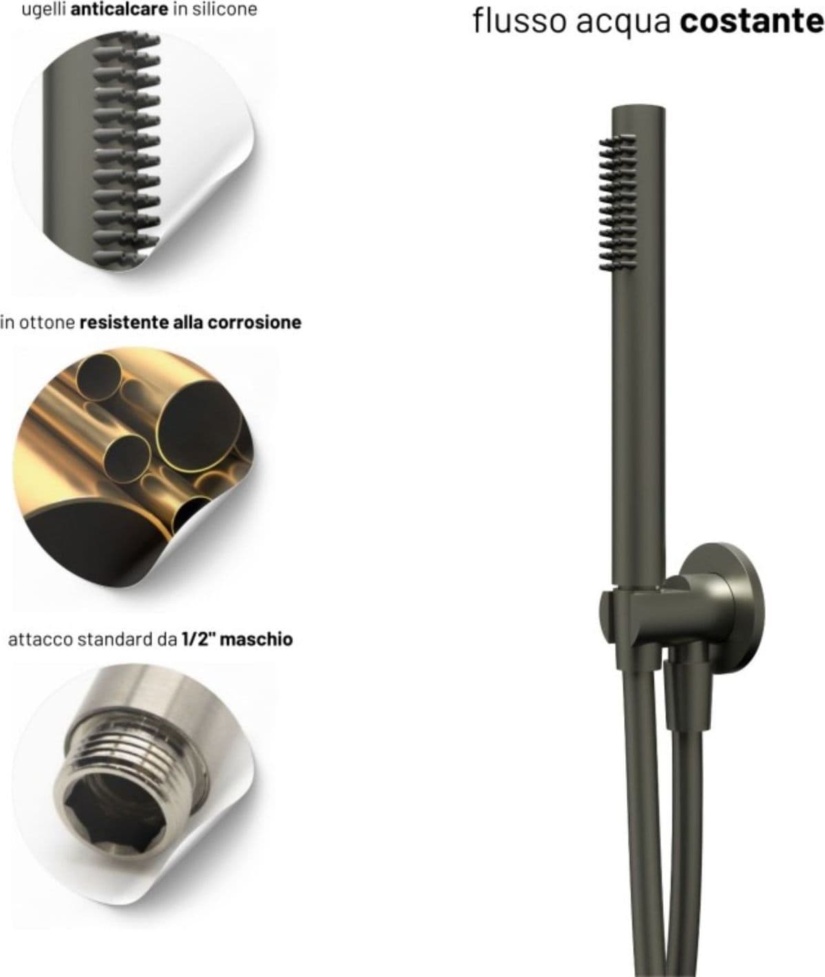 Set Per Doccia Soffione Tondo In Acciaio Inox 250 Millimetri Canna Di Fucile - 5
