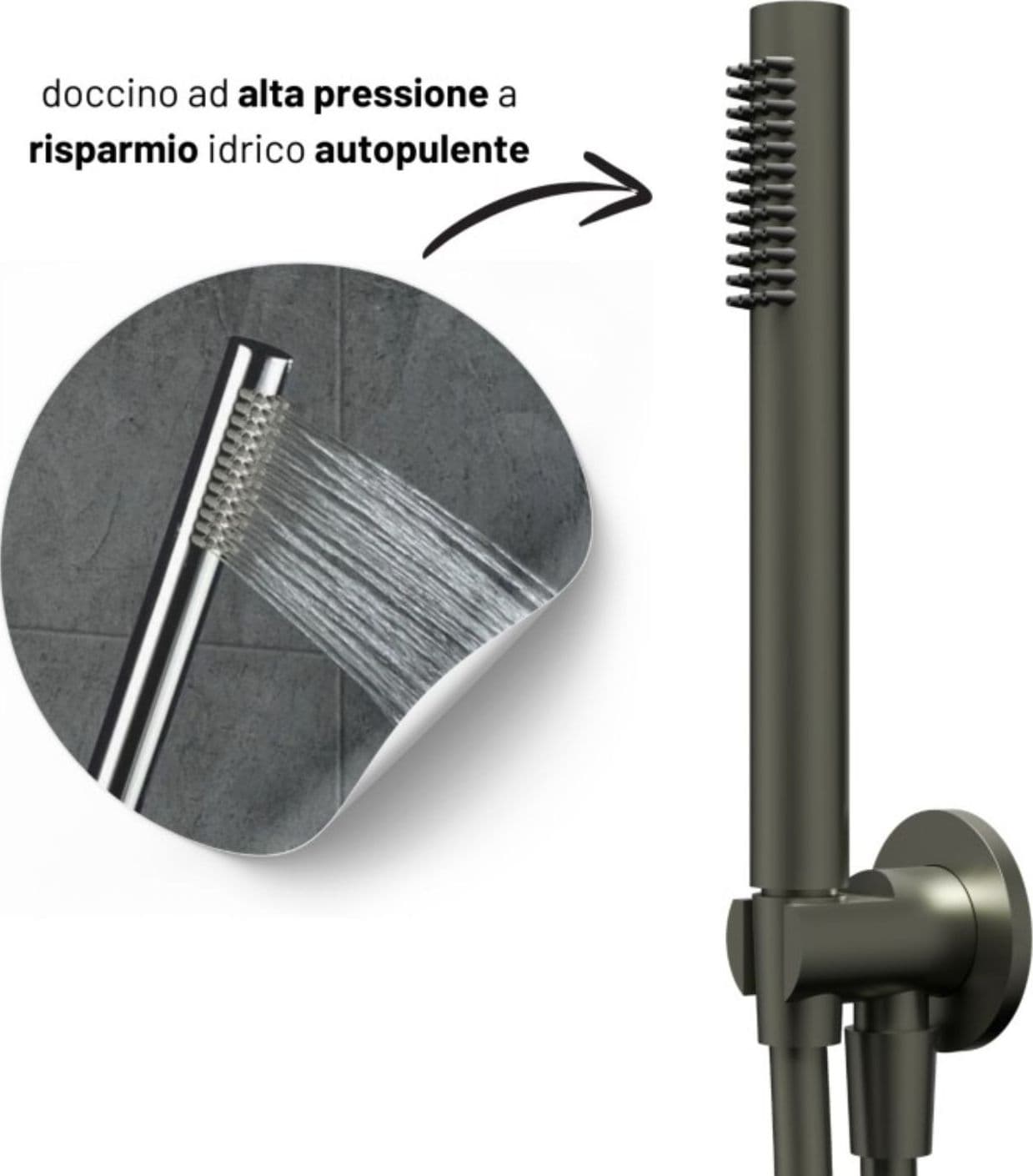 Set Per Doccia Soffione Tondo In Acciaio Inox 250 Millimetri Canna Di Fucile - 6