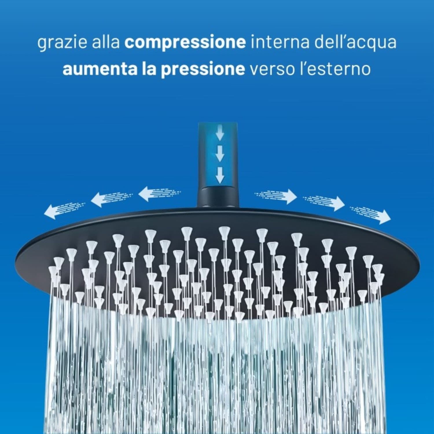 Set Per Doccia Soffione Tondo In Acciaio Inox 250 Millimetri Canna Di Fucile - 7
