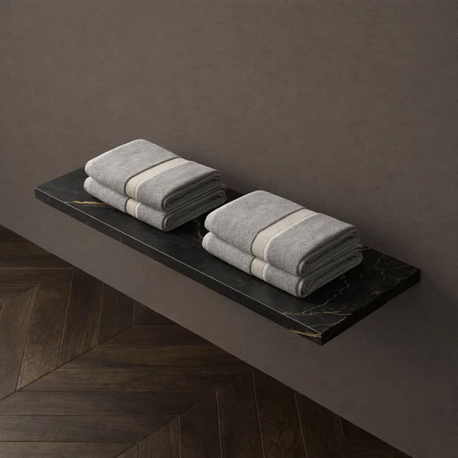 Mensola Inferiore Lavabo Sospeso Freya In Artificial Stone Nero e Nocciola Venato - 7