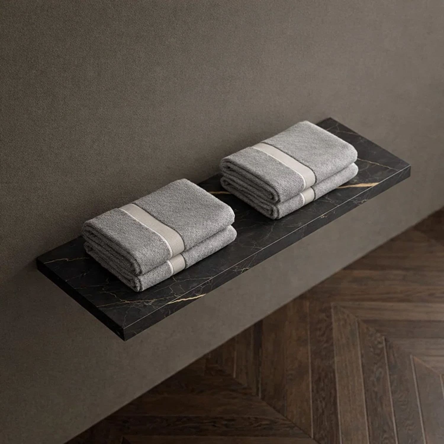 Mensola Inferiore Lavabo Sospeso Freya In Artificial Stone Nero e Nocciola Venato - 3