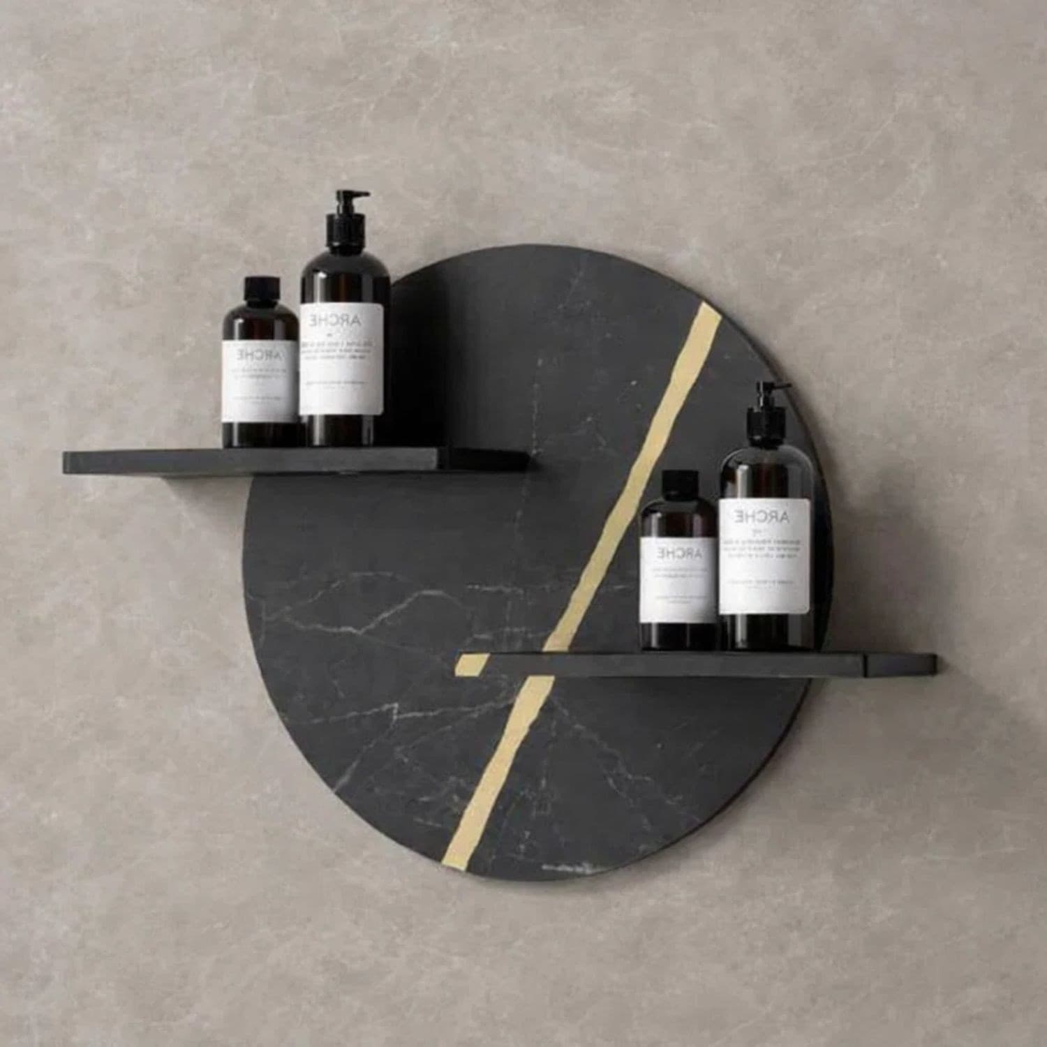 Mensola A Parete In Artificial Stone Nero e Nocciola Venato Per Bagni Serie Jorm
