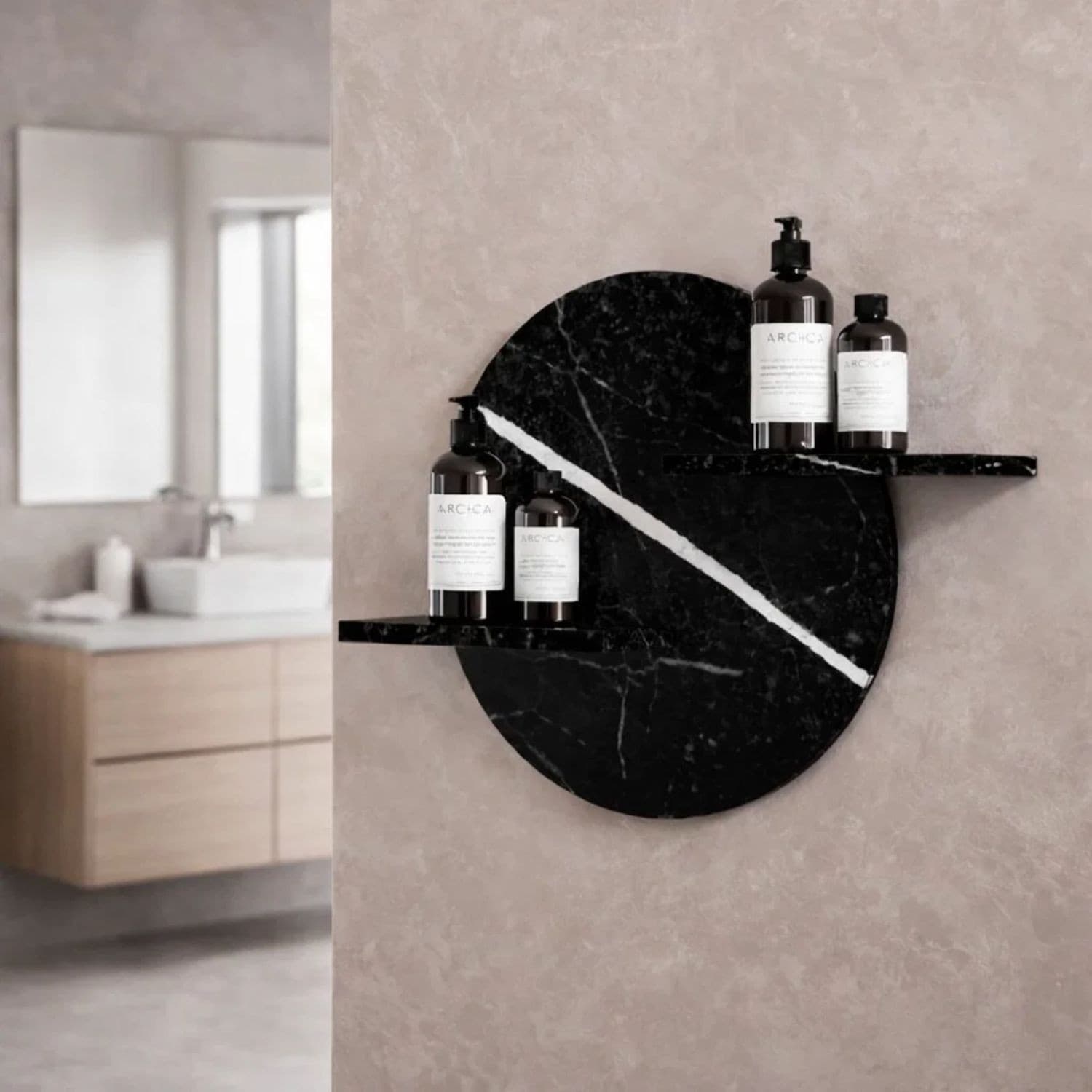 Mensola A Parete In Artificial Stone Nero e Bianco Venato Per Bagni Serie Jorm - 7