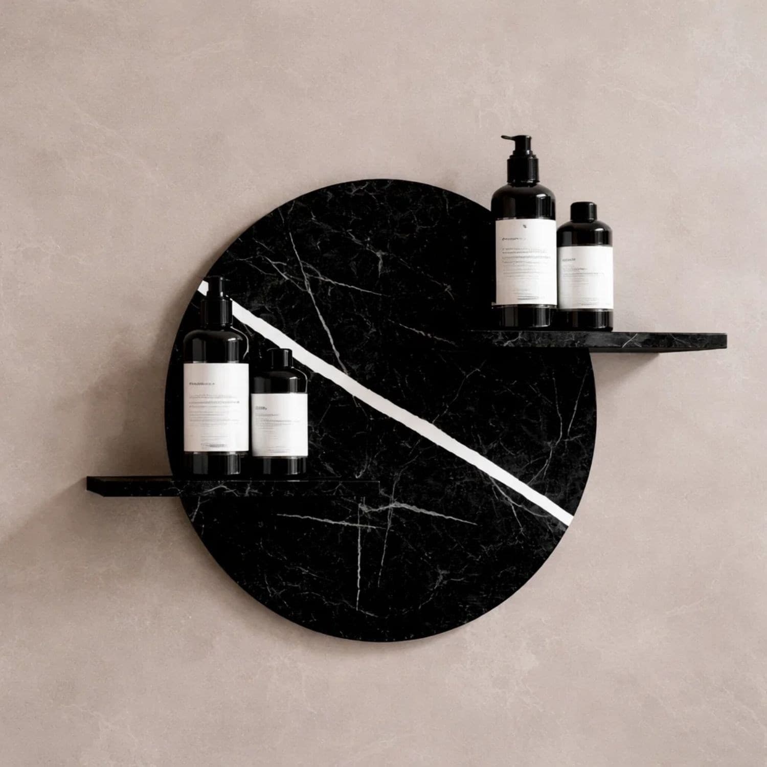 Mensola A Parete In Artificial Stone Nero e Bianco Venato Per Bagni Serie Jorm - 2