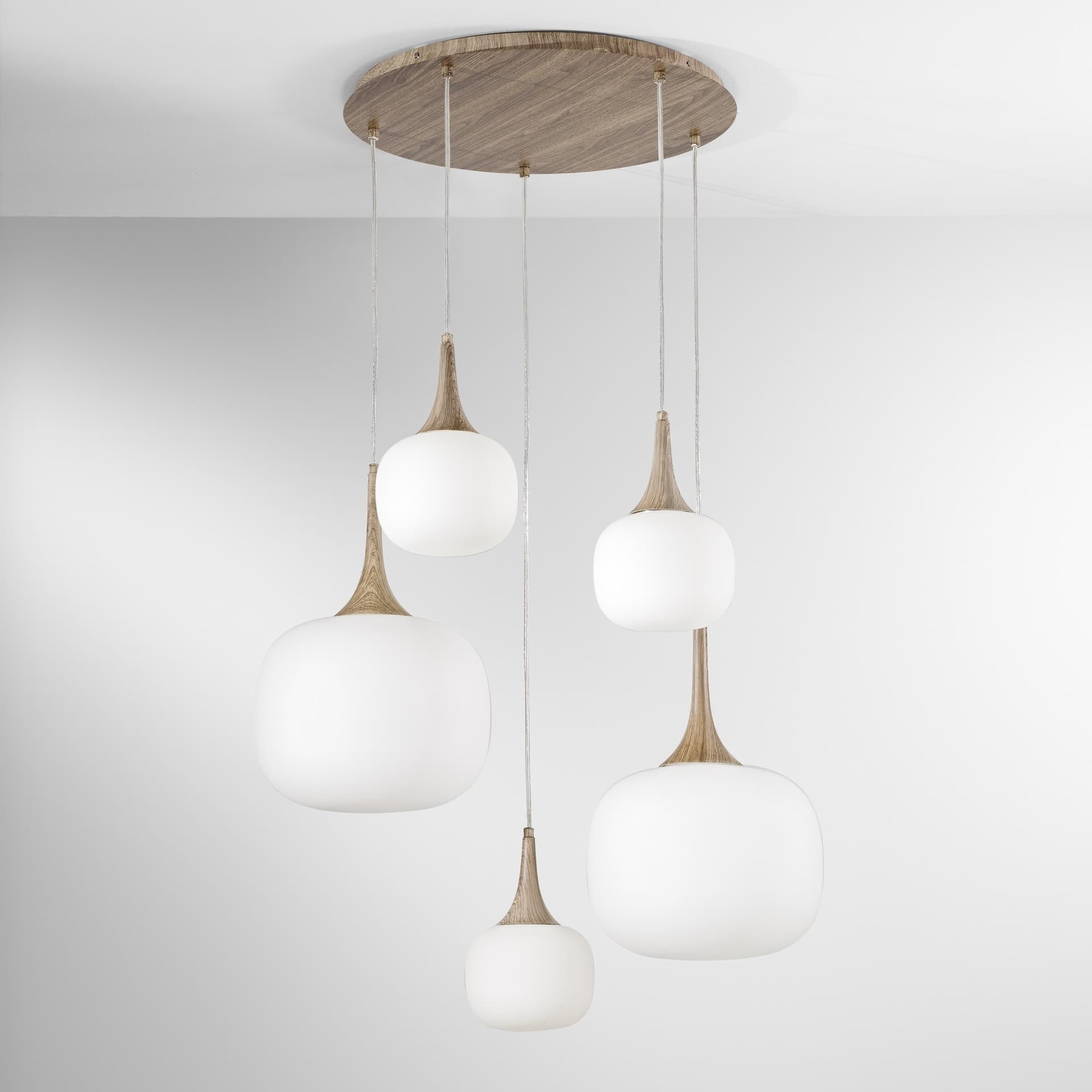 SOSPENSIONE JAIPUR BIANCA/LEGNO 2XE27+3XE14 70X70X200CM - 2