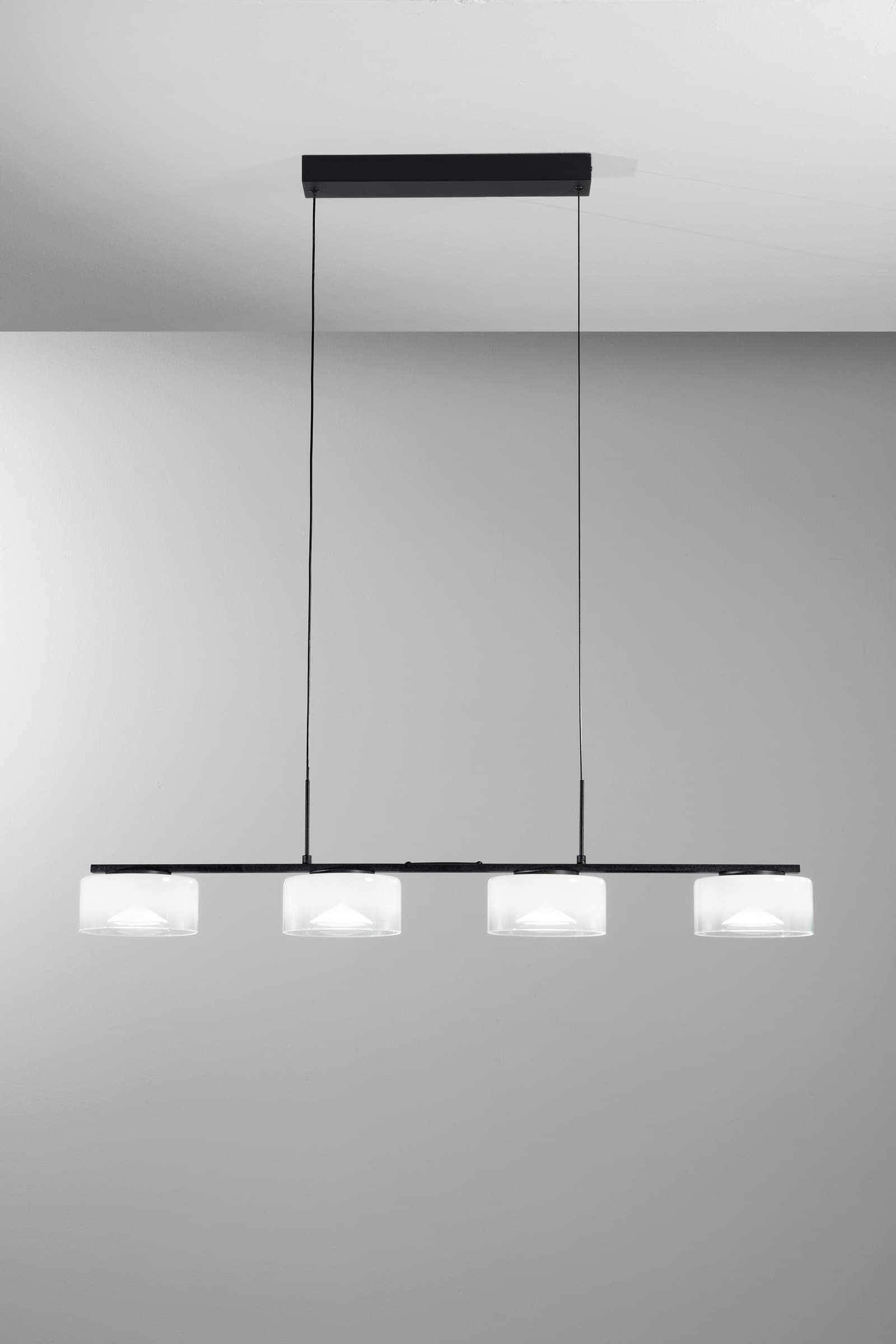 SOSPENSIONE LED EMILY BIANCA QUATTRO PENDENTI IN VETRO+METALLO 30W CCT 2700/3200/4000K 92X12X150CM - 2